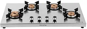 Haute Evoque series 3.0 4Burner Manual Stove | 2MM Stainless Steel | ISI Certified |LPG and PNG|Door Step Service |10 - Year warranty by Haute Home