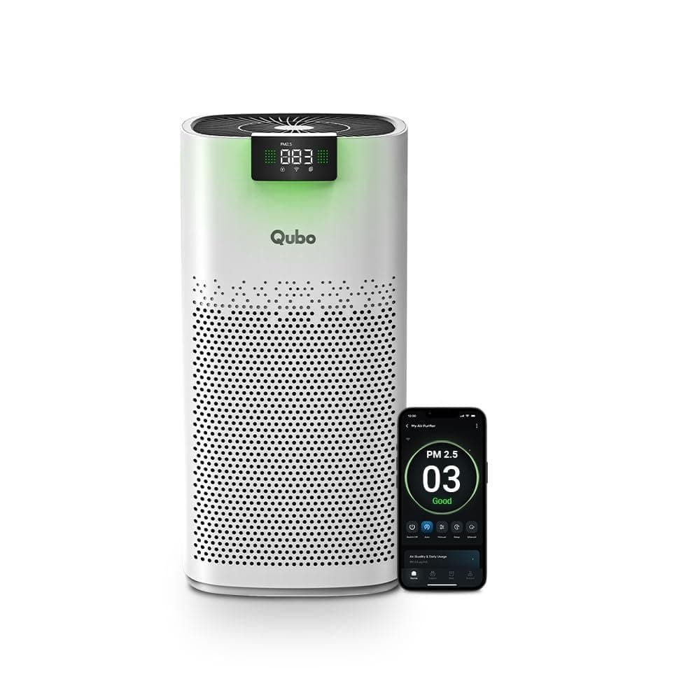 Qubo Smart Air Purifier Q600 for Home by Hero Group | Up to 600 Sq Ft | 99.99% Allergen Removal | HEPA H13 | 9000 Hrs Filter Life | App & Voice Control | Energy Saving | Ultra-Quiet BLDC Motor