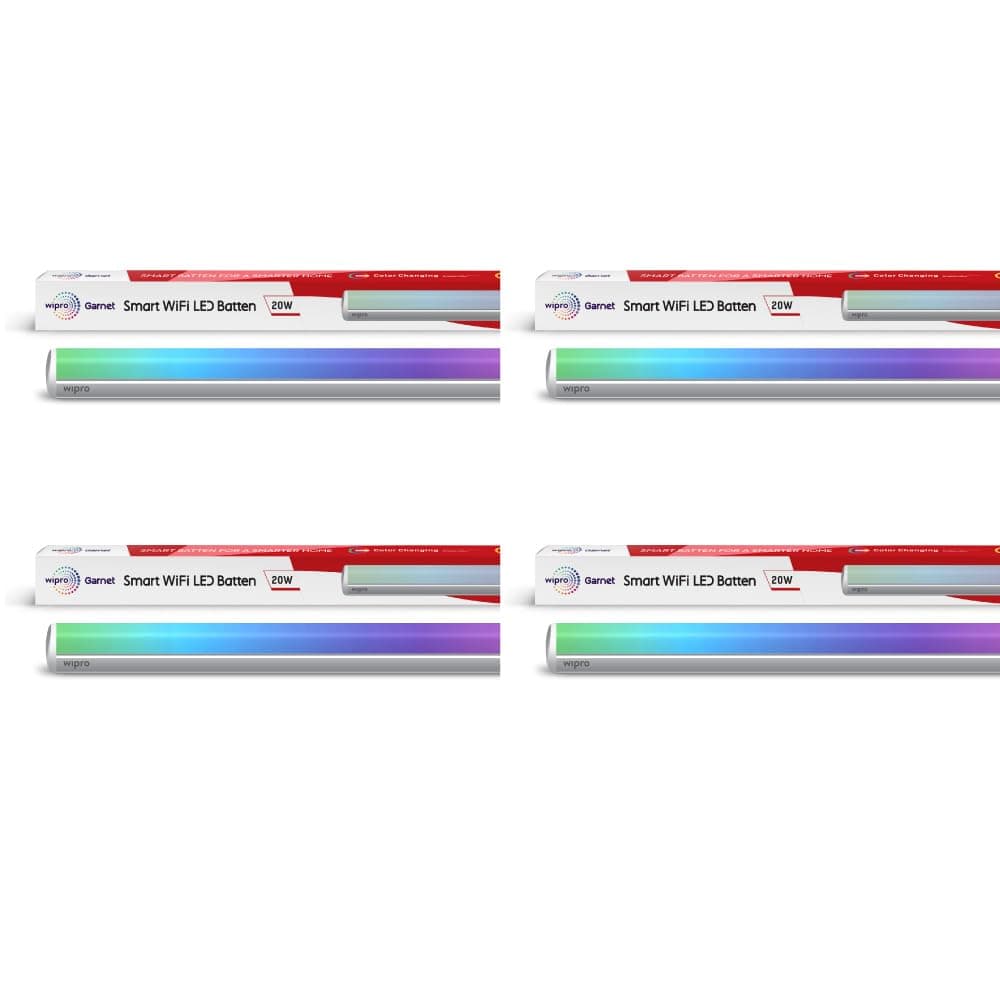 wipro Next Smart Wi-Fi 20W RGB LED Batten | 16 Million Colours | White Tunable | Dimmable |Scheduling |Scene Creation |Smart Grouping of Lights |Amazon Alexa & Google Asst. Compatible |Pack of 4