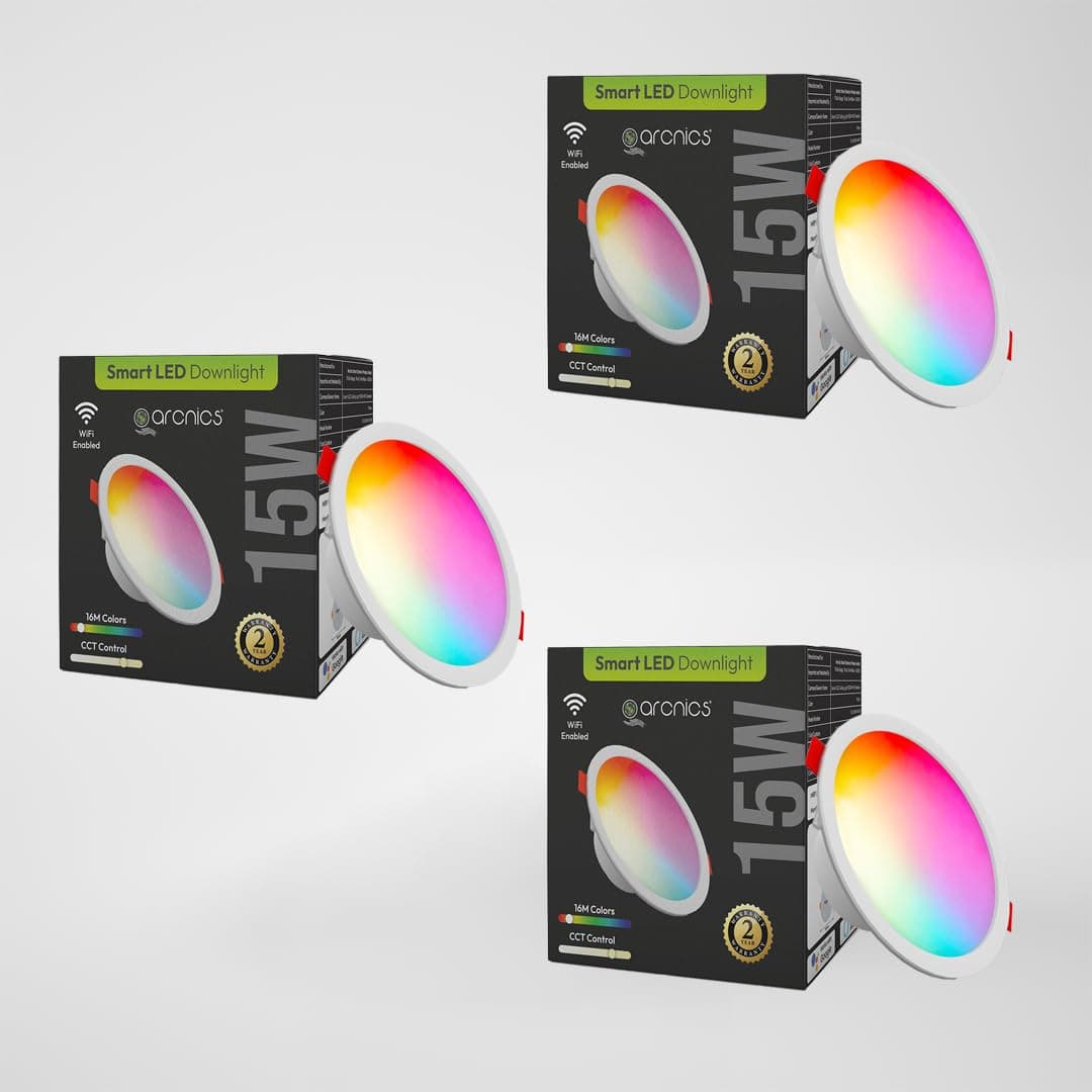 15W Premium Smart Wi-Fi LED E27 False Ceiling Light, Smart Downlight, CCT + RGB - 16M Colours - Compatible With Alexa, Google Assistant, Smart Life + 2 Years Warranty (White) (Pack Of 3)