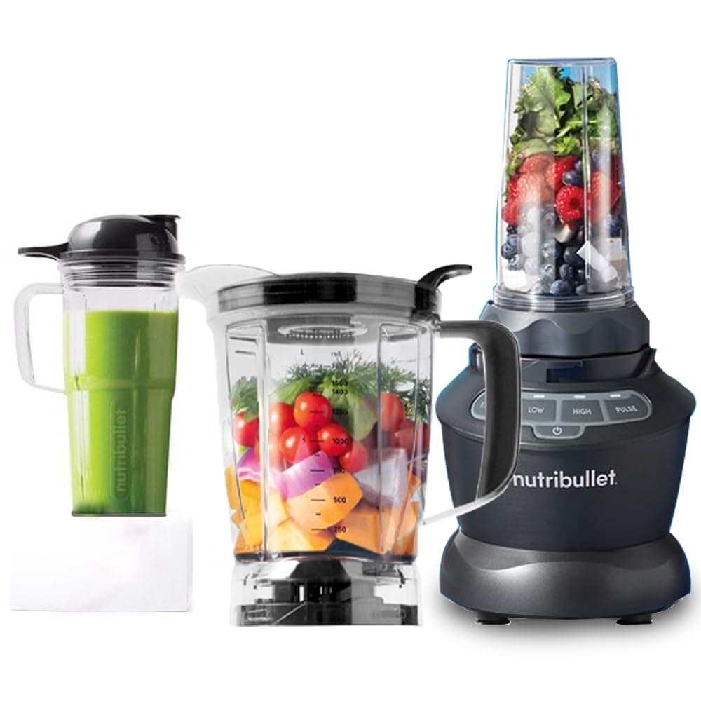 Nutribullet 1000W Combo Blender, USA #1 Mixer, Grinder, Smoothie Maker, Food Processor, "The Original Nutribullet", 3 Unbreakable Jars, 1.6L Extra Large Pitcher & Tamper, 2yrs warranty (Dark Grey)