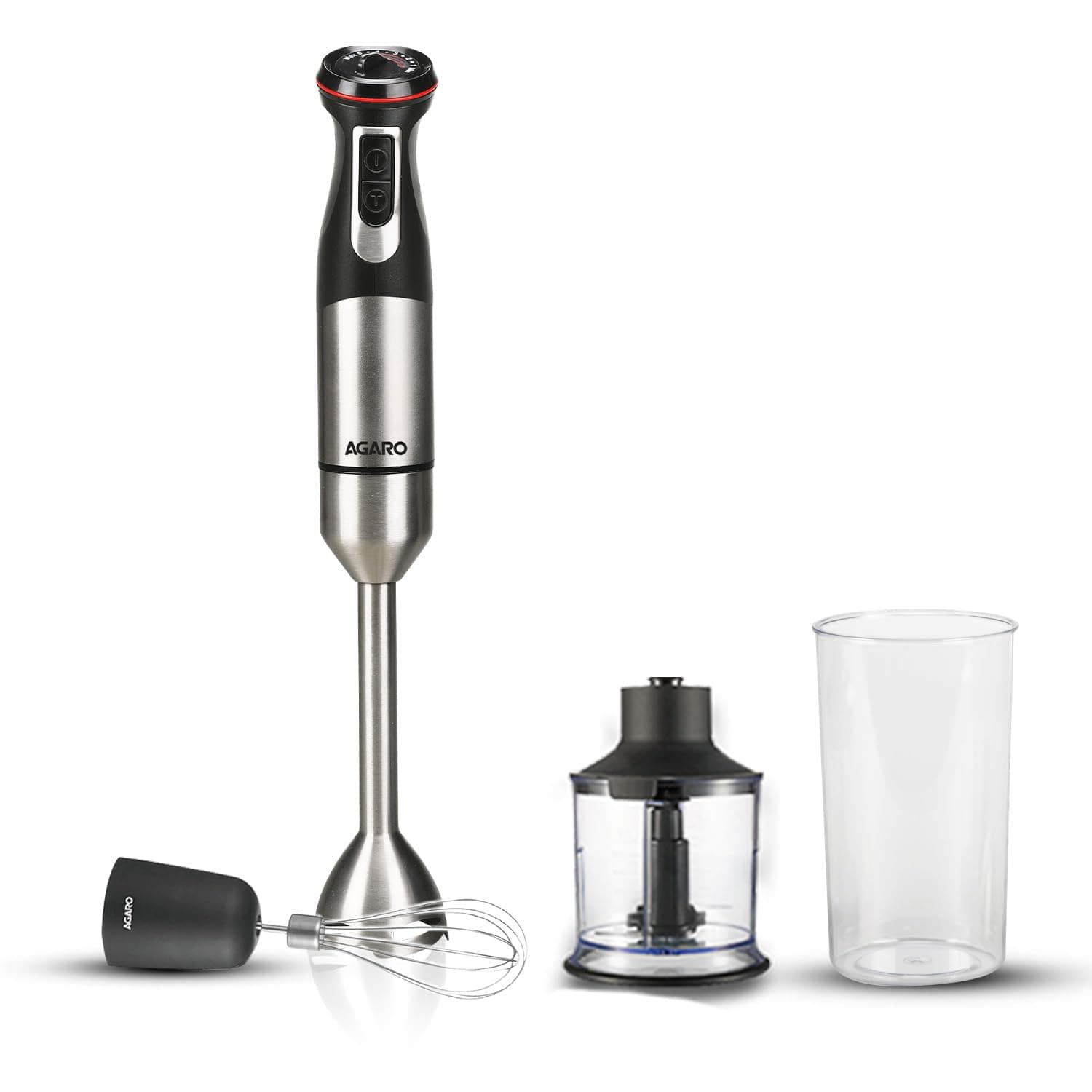 AGARO Grand 1000 Watts Hand Blender With Chopper, Jar & Whisker, 2 Variable Speed Modes & Speed Regulator, Stainless Steel Blades(Black)