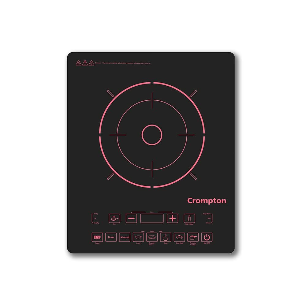 Crompton Instaserve 2000 W Induction Cooktop with 11 Feather Touch Buttons | 8 One touch Cook Menus | Overvoltage Shield Protection