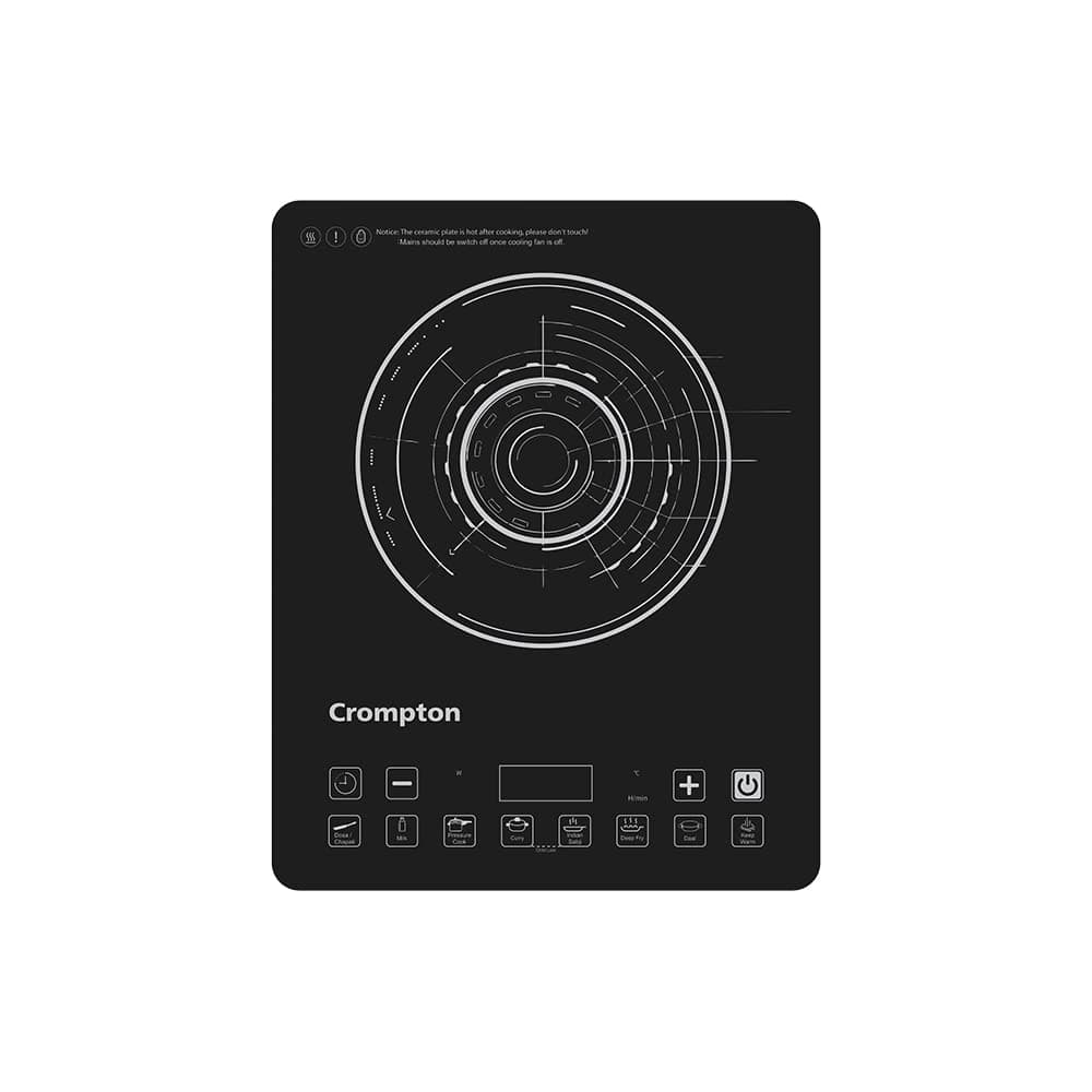 Crompton Instaserve 2100 W Induction Cooktop with 12 Feather Touch Buttons | 8 One touch Cook Menus |Slim Body | Overvoltage Shield Protection