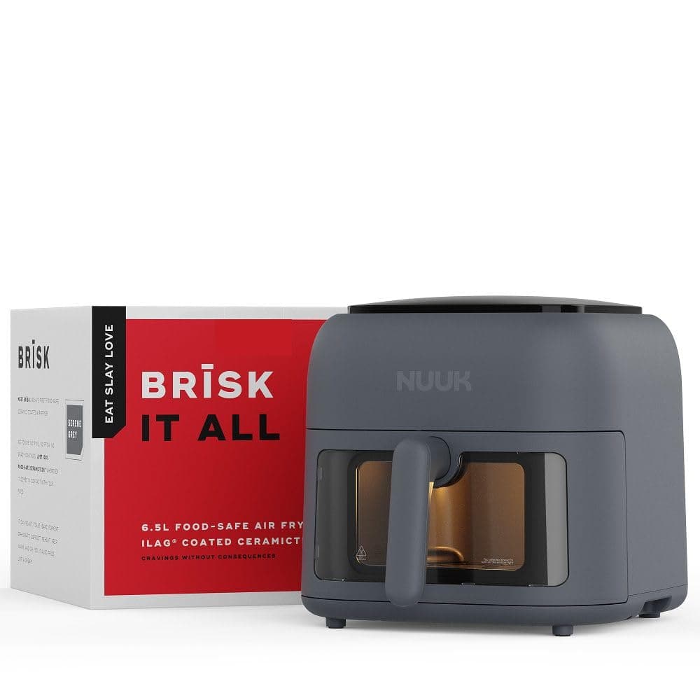 NUUK BRĪSK 6.5L 100% Toxin-Free Ceramic Air Fryer | ILAG® CeramicTech™ | No Micro plastics, No PTFE, PFAS, PFOA | 8 Cooking Presets | Digital Display | Shake Reminder | 360° Even Cooking