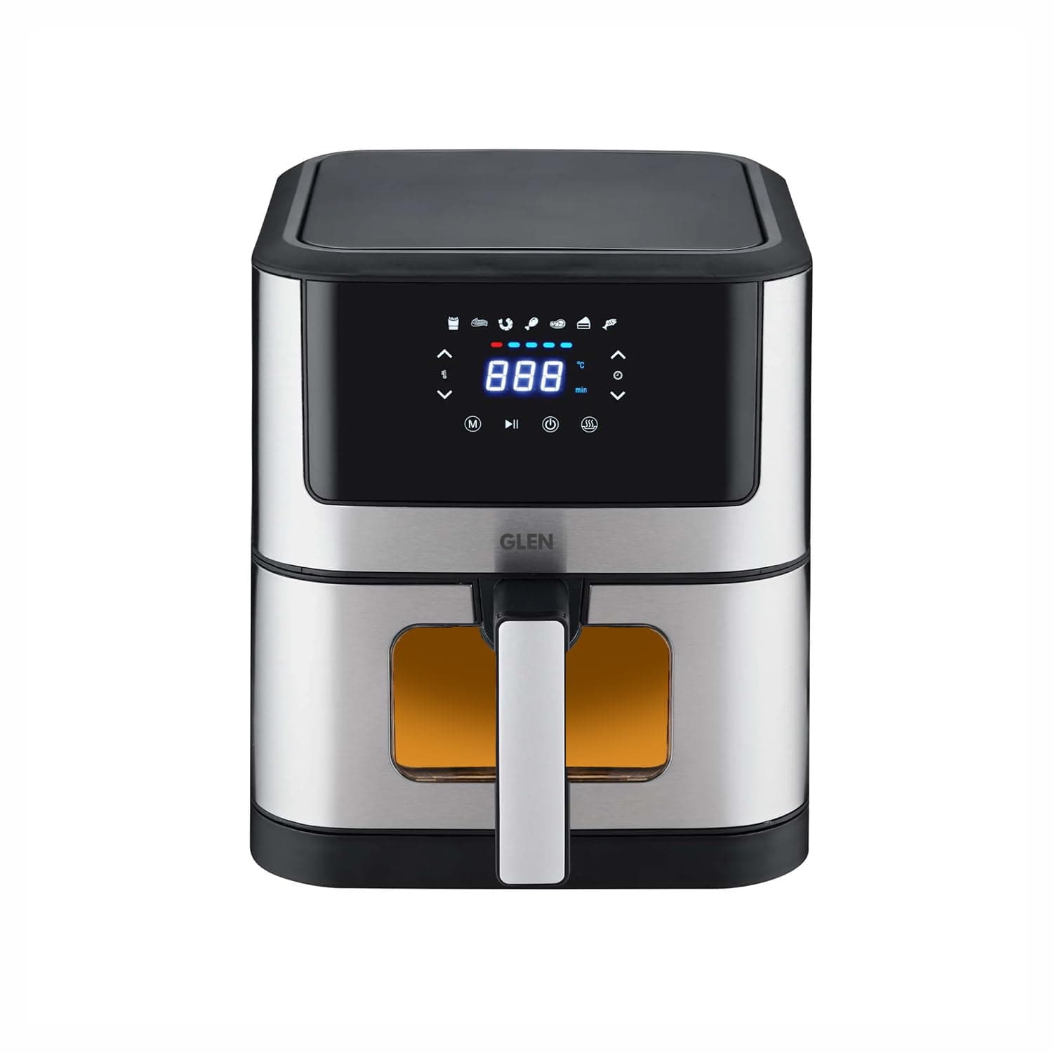 Glen Digital Air Fryer, 6 Litre, 1500W, Digital Controls with 7 Pre-Set Menus, Adjustable 60-Minute Timer, Temperature Control, Fry, Grill, Roast & Bake with Less Oil, Large - Black (SA3043DSS)