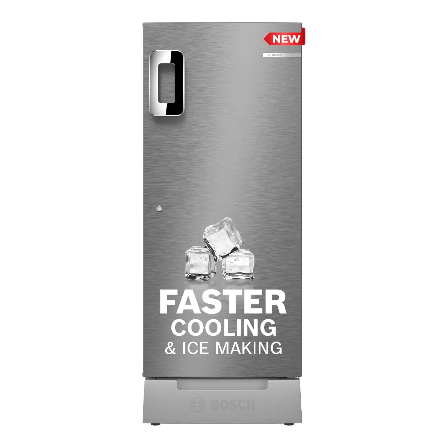 Bosch 207 L,3 star,Smart Inverter,Direct-Cool Single Door Refrigerator,Fine Steel(CST20S23VI)|18 Hrs Cooling Retention|Super Freeze|XL Vegetable Box|Base Drawer|Delicate Veggie Box|2.5x Faster Cooling
