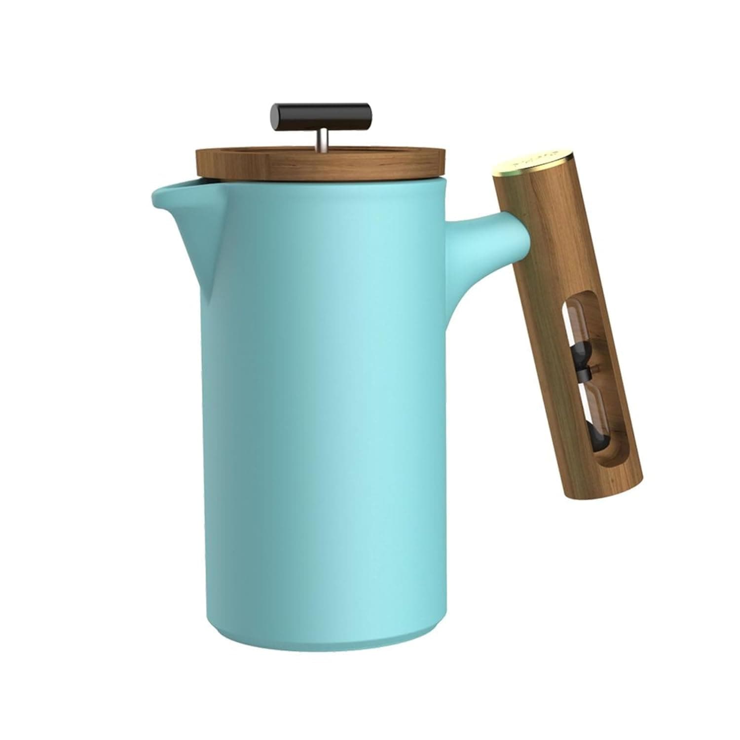 LECTOR Polaris French Press Coffee Maker, 600ML, Ceramic, Manual Coffee & Tea Brewer with Natural Wooden Handle & Lid | Strong Build, Superior Filtration, Innovative 4 Minute Hour Glass Timer (Blue).