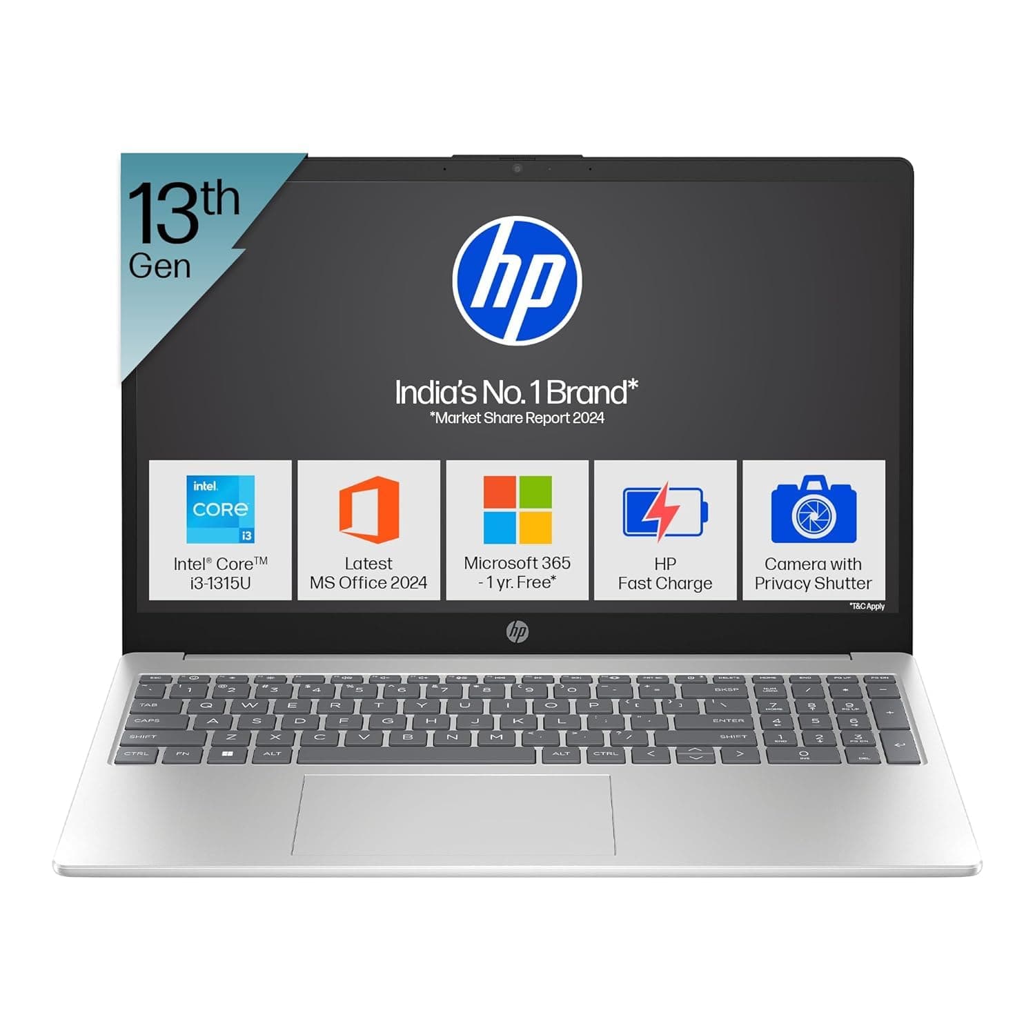 HP 15, 13th Gen Intel Core i3-1315U Laptop (8GB DDR4,512GB SSD) Anti-Glare, Micro-Edge,15.6''/39.6cm, FHD, Win11,M365 Basic(1yr),Office Home24, Silver,1.59kg, FHD Camera w/Privacy Shutter, fd0569TU
