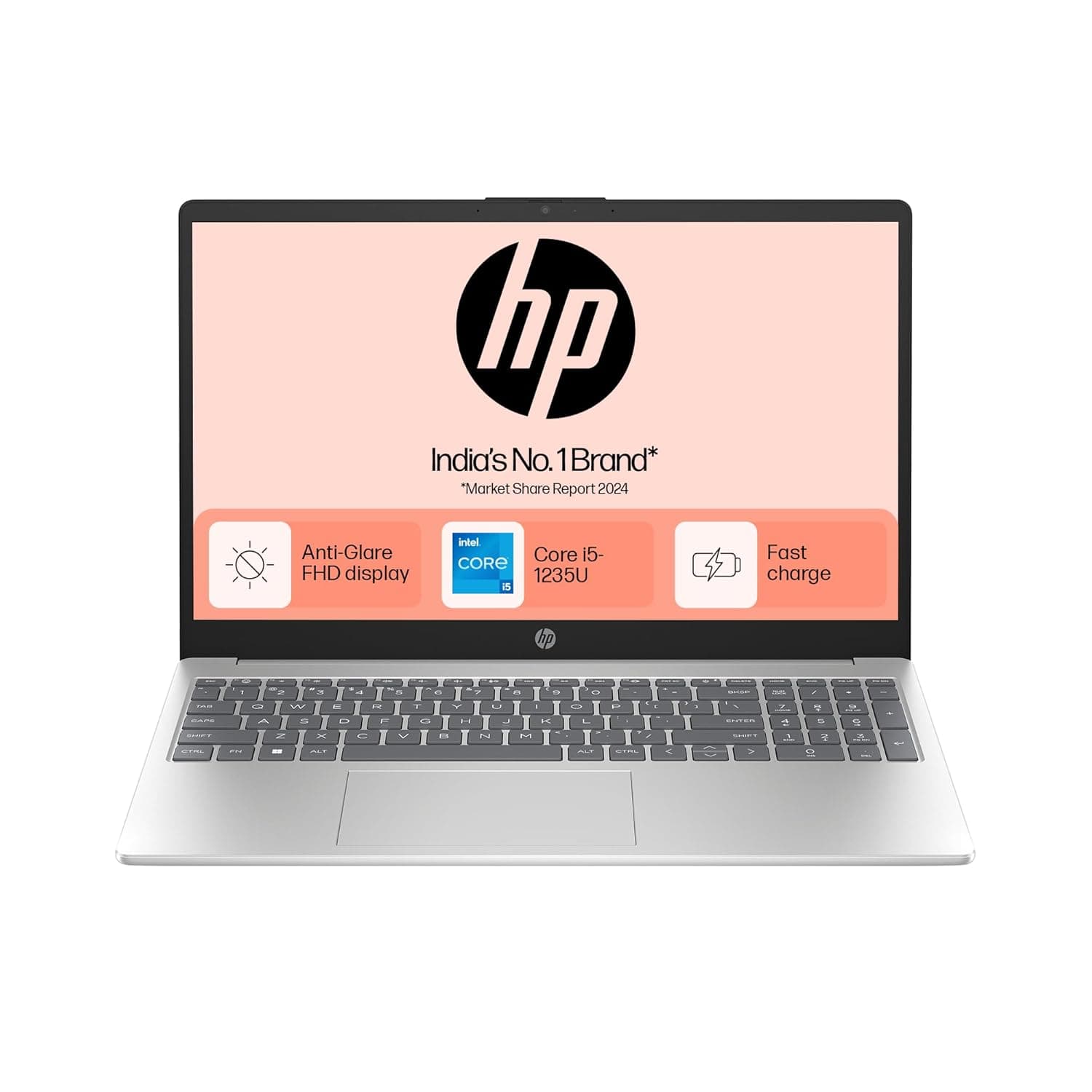 HP 15, 12 Gen Intel Core i5-1235U, 8GB DDR4, 512GB SSD, 15.6-inch(39.6cm), Anti-glare, Micro-edge, FHD Laptop, Intel UHD Graphics, 1080p FHD camera, Backlit KB(Win11, Office21, Silver,1.59kg) fd0070TU