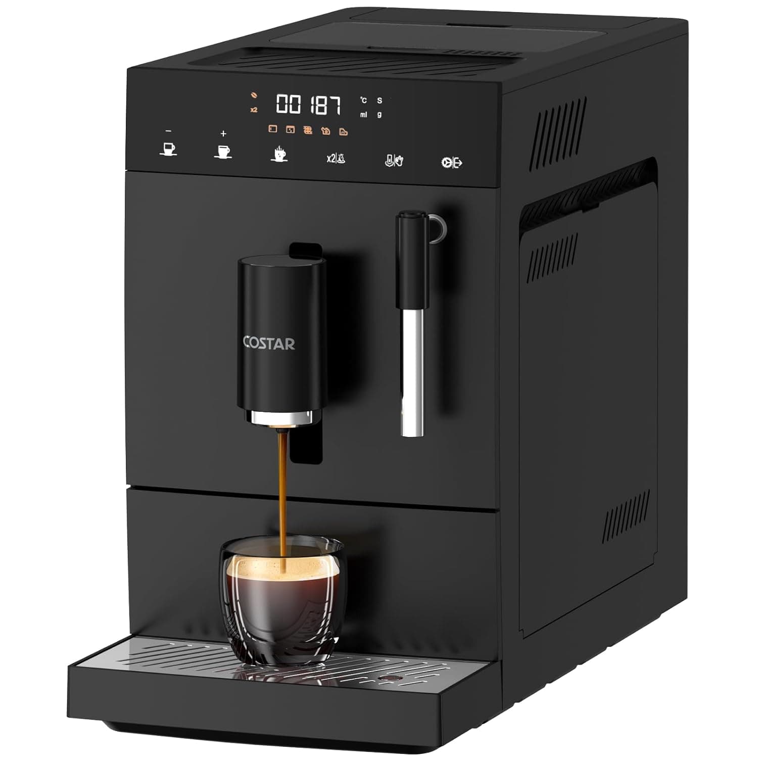COSTAR Fully Automatic Espresso Machine | 19 Bar Italian Pump, One-Touch 30s Fast Brew, Automatic Bean Grinder, Bean to Cup Coffee Machine with Milk Frother | Compact Coffee Maker for Home, Office Use