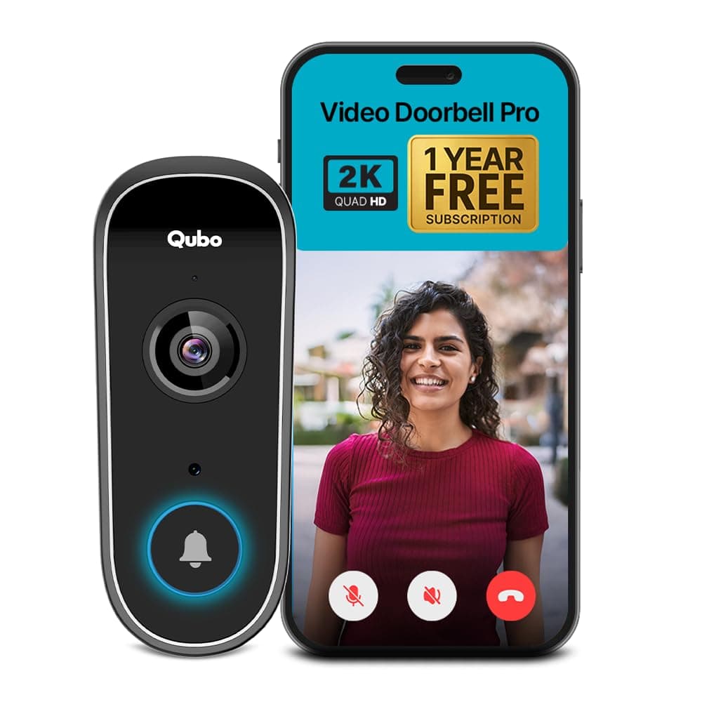 Qubo Smart Wi-Fi Video Doorbell Pro 2K | 1-Year Free Cloud Subscription | Instant Phone Visitor Video Call | Intruder Alarm | 3MP 1296P Resolution | 2-Way Talk | NightPulse Vision