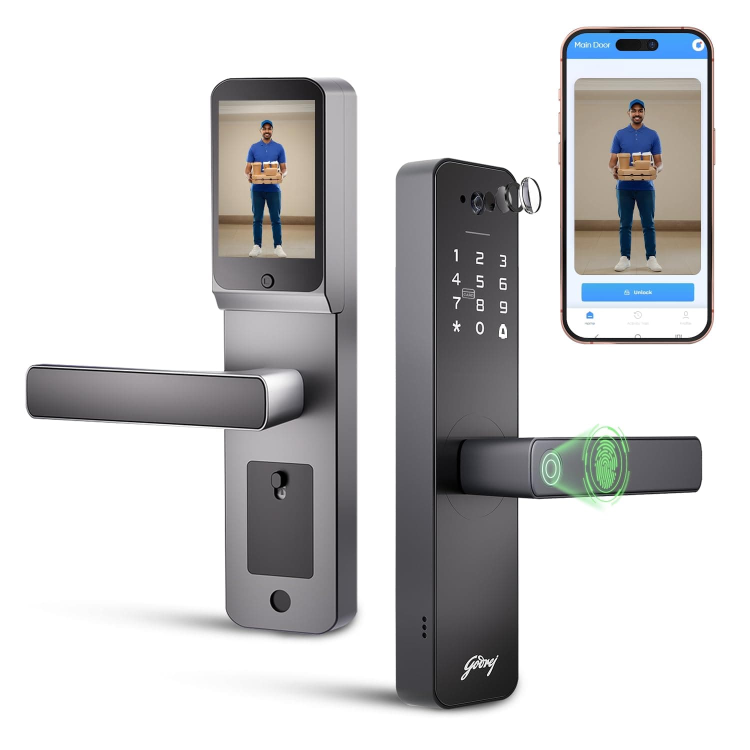Godrej Smart Lock | Neo Pro View Digital Lock for Wooden Doors with Camera, View Screen, Wi-fi | Mobile App | Built-in Doorbell I 7 in 1 Access I 3 Yr Warranty I Free Installation