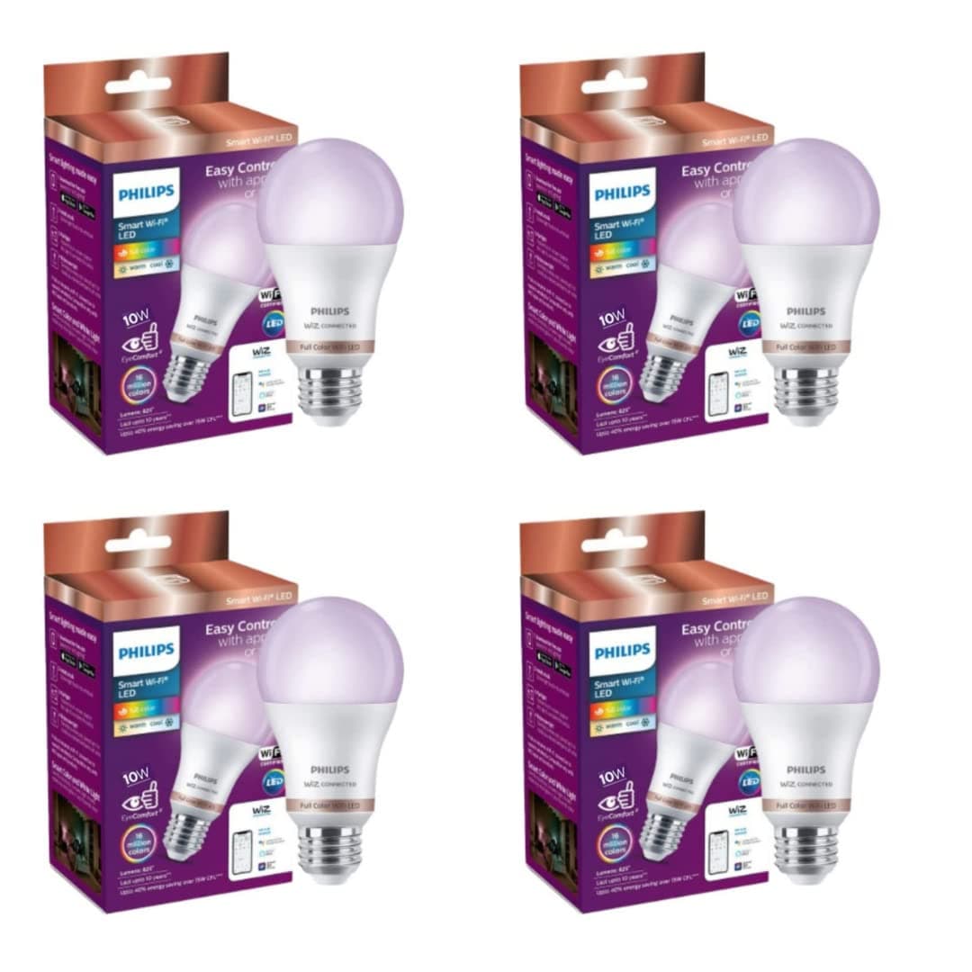 Philips Wiz Smart WI-Fi LED Bulb E27 10-Watt, 16 Million Colors, Compatible with Amazon Alexa and Google Assistant- (Pack of 4)
