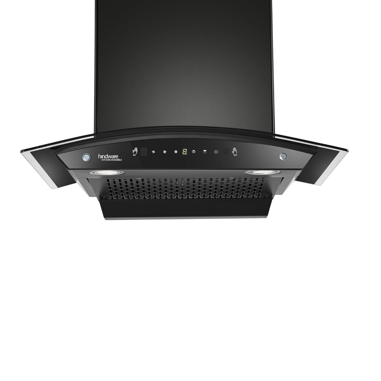 Hindware Smart Appliances | Amyra 60 cm Chimney | 1200 CMH | Auto Clean | Curved Glass | Filterless | Touch Control, Motion Sensor | 5 Yrs Warranty on Motor & 2 Yrs on Product | Wall Mounted (Black)