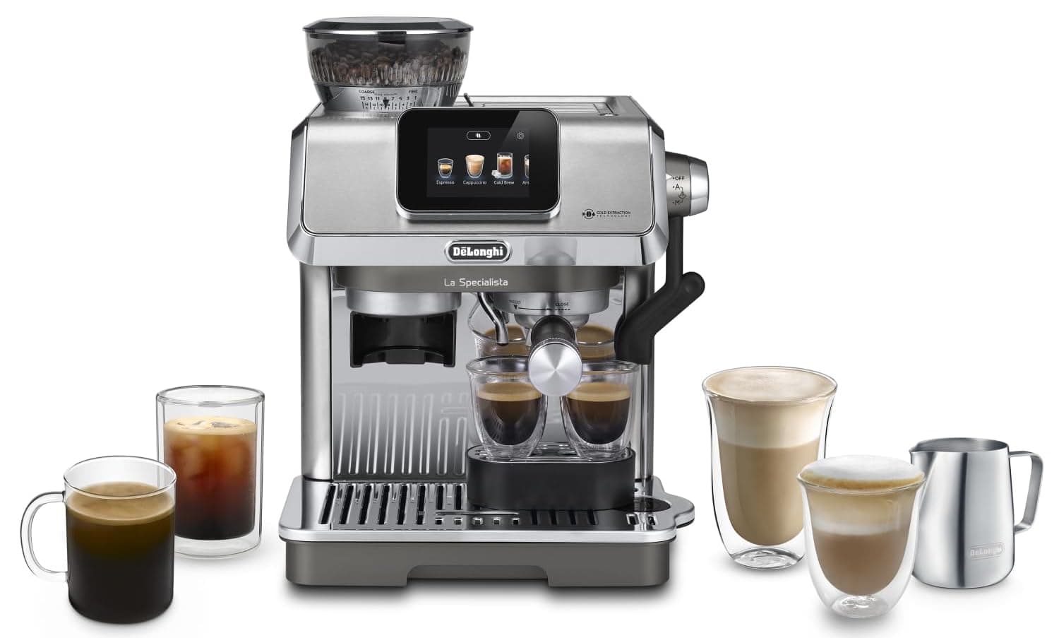 DeLonghi EC9455.M Barista Coffee Machine LA SPECIALISTA TOUCH Cold Brew Semi-Automatic Espresso Machine with Cold Extraction, Color Touch Screen, Barista Kit, Built-in Grinder, Milk Frother, 15 Bar