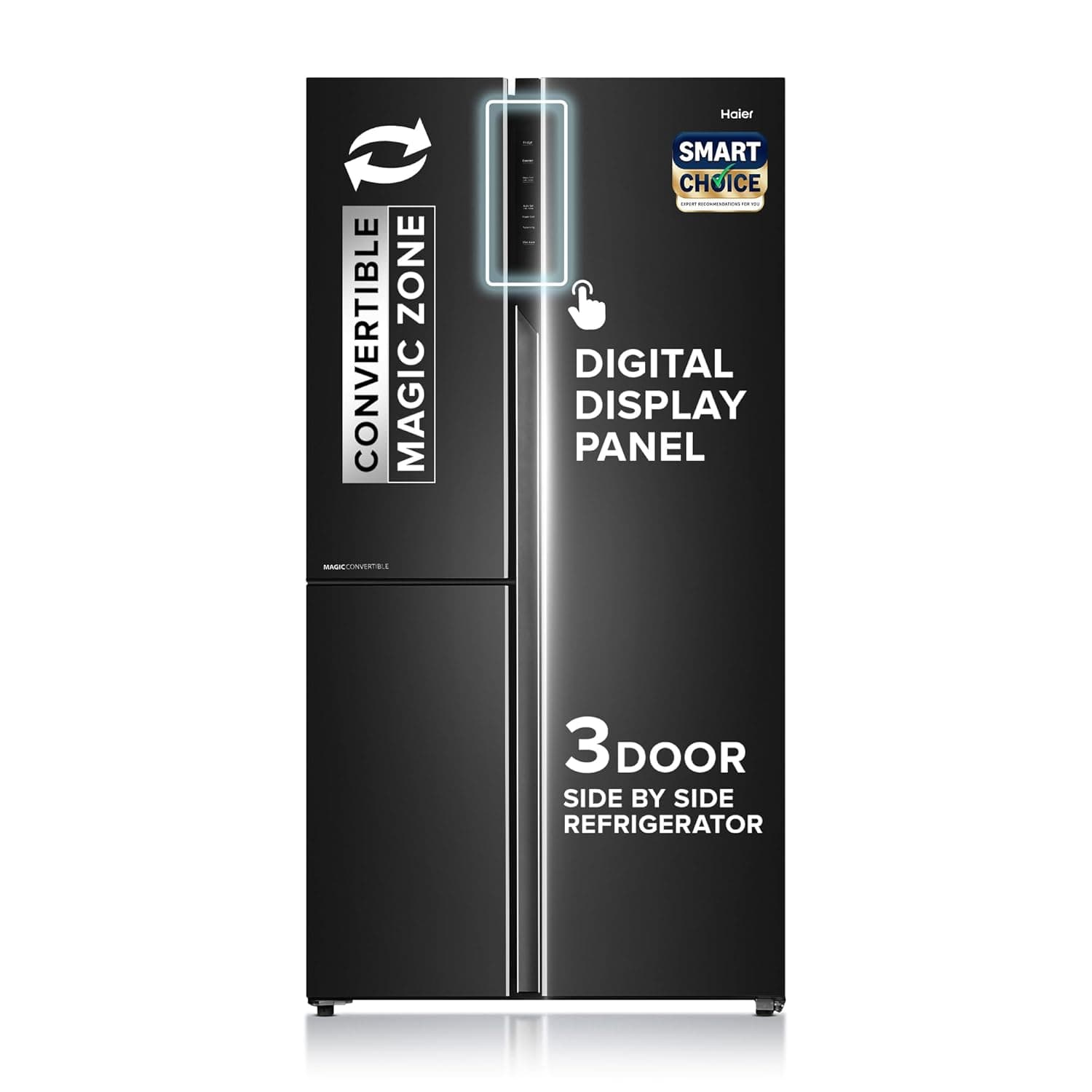 Haier SmartChoice 598L 3 Star 3-Door Side by Side Frost Free Refrigerator | Expert Inverter Technology | Digital Display Panel | Jumbo Ice Maker | Deo Fresh Technology (HRT-683GK, Graphite Black)