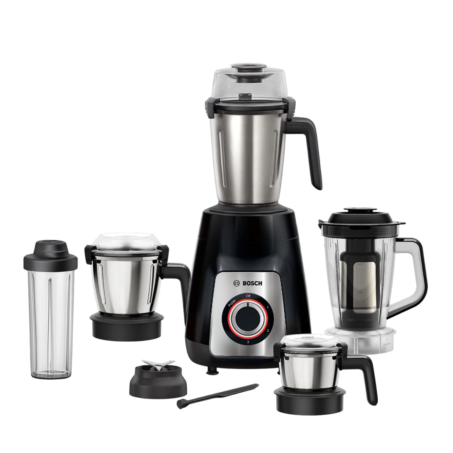 Bosch TrueMixx Pro 1100W Mixer Grinder | German Engineering for Precision Grinding | 5 Jars including Blend & Carry Jar | Hands-Free Operation with Lid Locks | 5 Year Motor Warranty (MG8915A1KI)