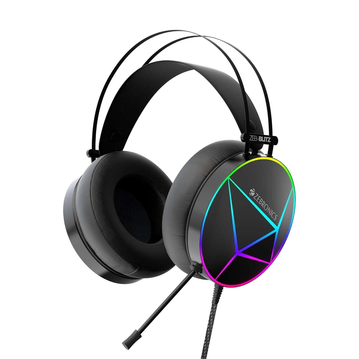 ZEBRONICS Zeb-Blitz USB Gaming Headphone with Dolby Atmos, RGB LED, Windows Software, Simulated 7.1 Surround Sound, 2.4 Meter Braided Cable, Flexible mic, Padded Headband and Ear Cushions(Black)