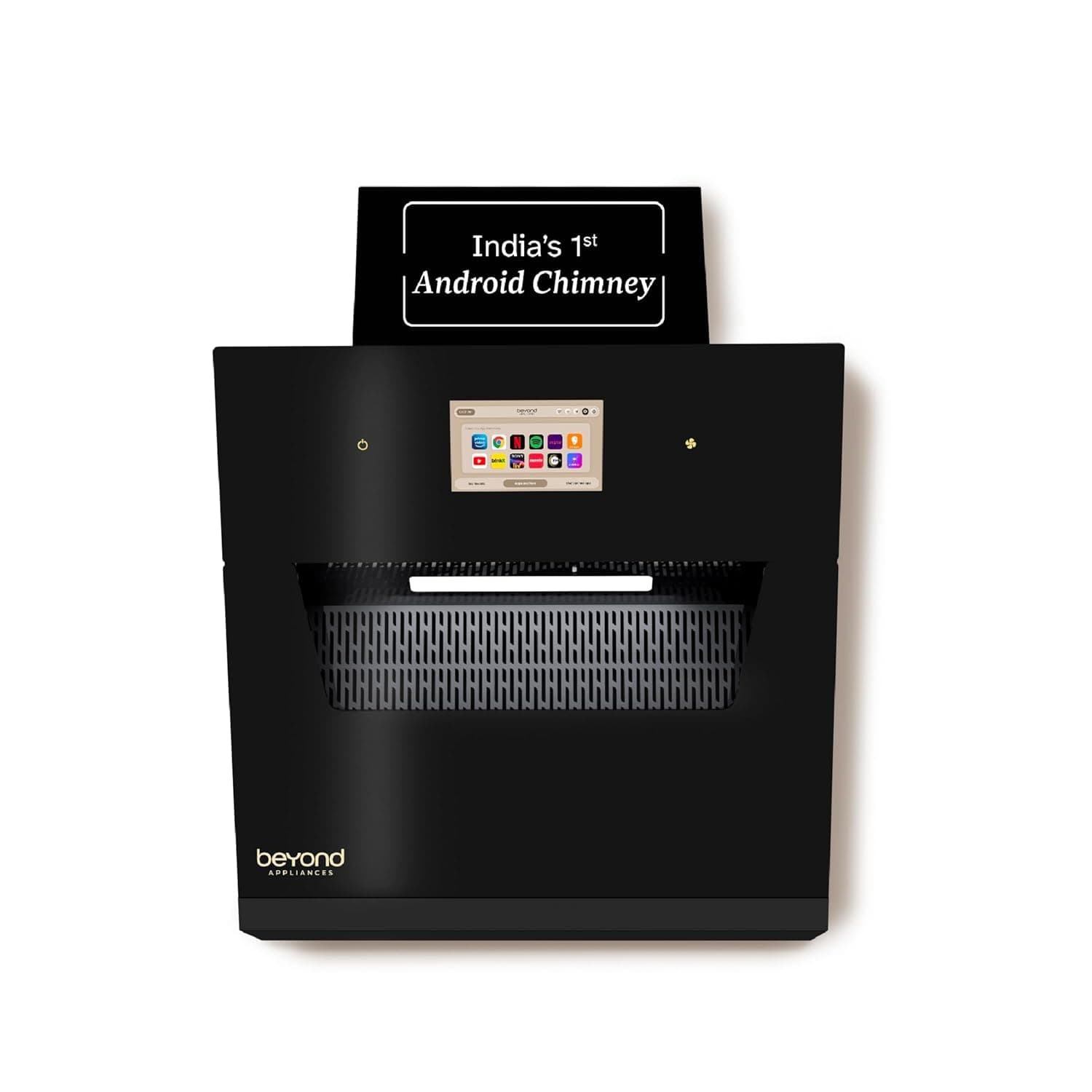 Beyond Appliances Eris 60cm Auto Clean Slant Kitchen Chimney | 1500 CMH Suction | Filterless | Smart Touchscreen Display | Touch Control | Black | PAN INDIA SERVICE