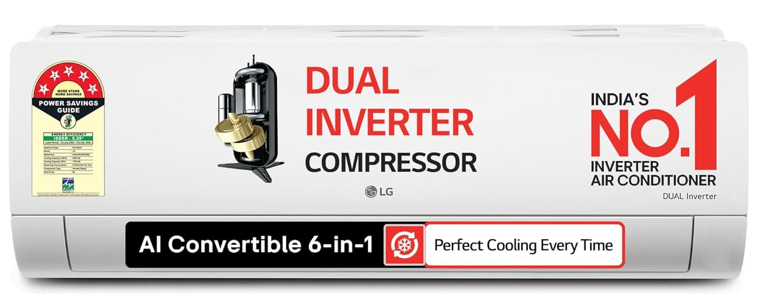 LG 1.5 Ton 5 Star DUAL Inverter Split AC (Copper, AI Convertible 6-in-1, VIRAAT Mode, Faster Cooling & Energy Saving, 4 Way Swing, HD Filter with Anti-Virus Protection, US-Q19YNZE3, White)