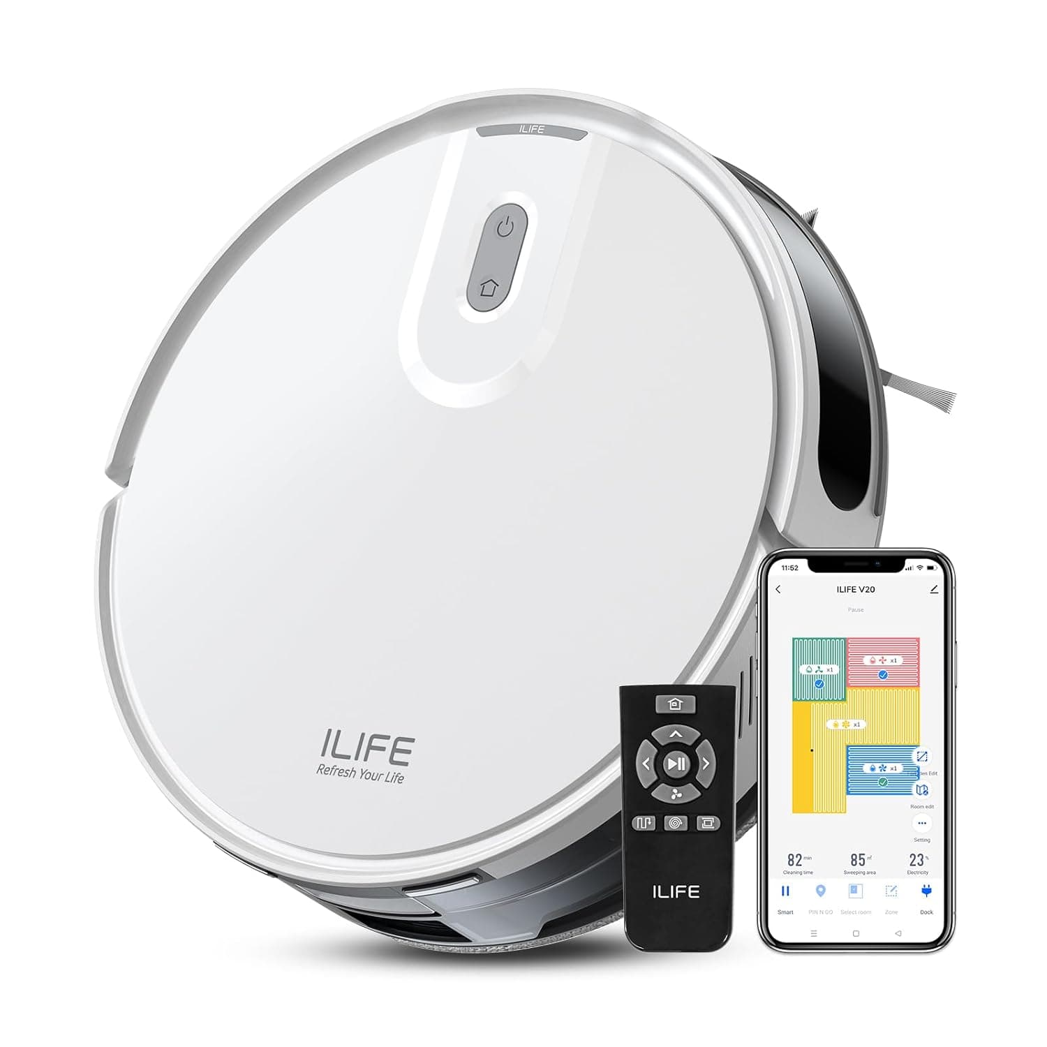 ILIFE V20 Robot Vacuum Cleaner with SoF Laser Navigation, 5000Pa Suction, 2-in-1 Vacuum & Mop, Customized Cleaning, Ideal for Pet Hair and All Floor Types, App, Alexa, Google Home & Remote Control