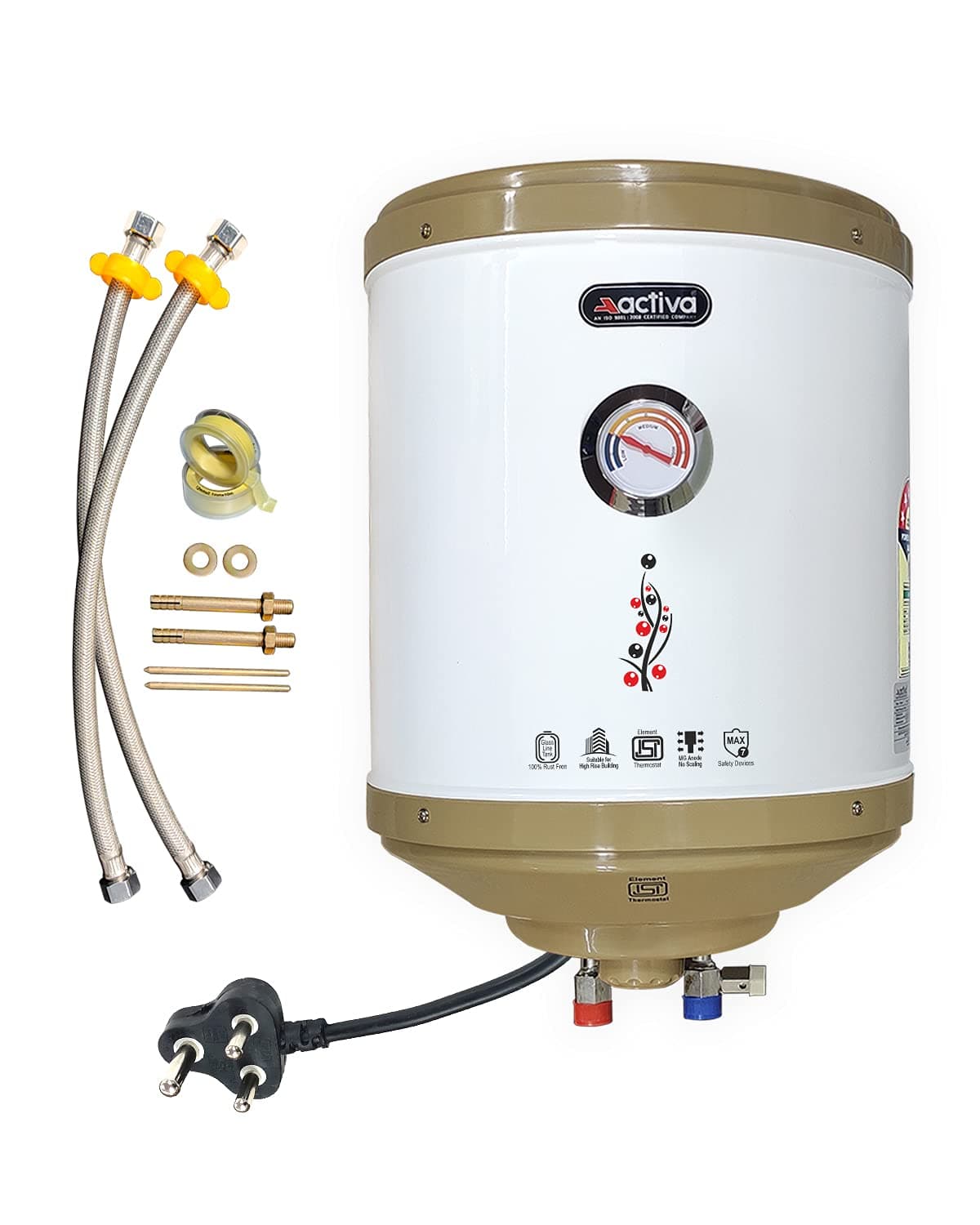 ACTIVA Storage 2 KVA Glassline Special Anti Rust Coating Body ABS Top Bottom, Incoloy Coated Tank, HD ISI Element (Ivory) Free Installation Kit & adjustable outer thermostat 5 Year Warranty (25 Ltr)