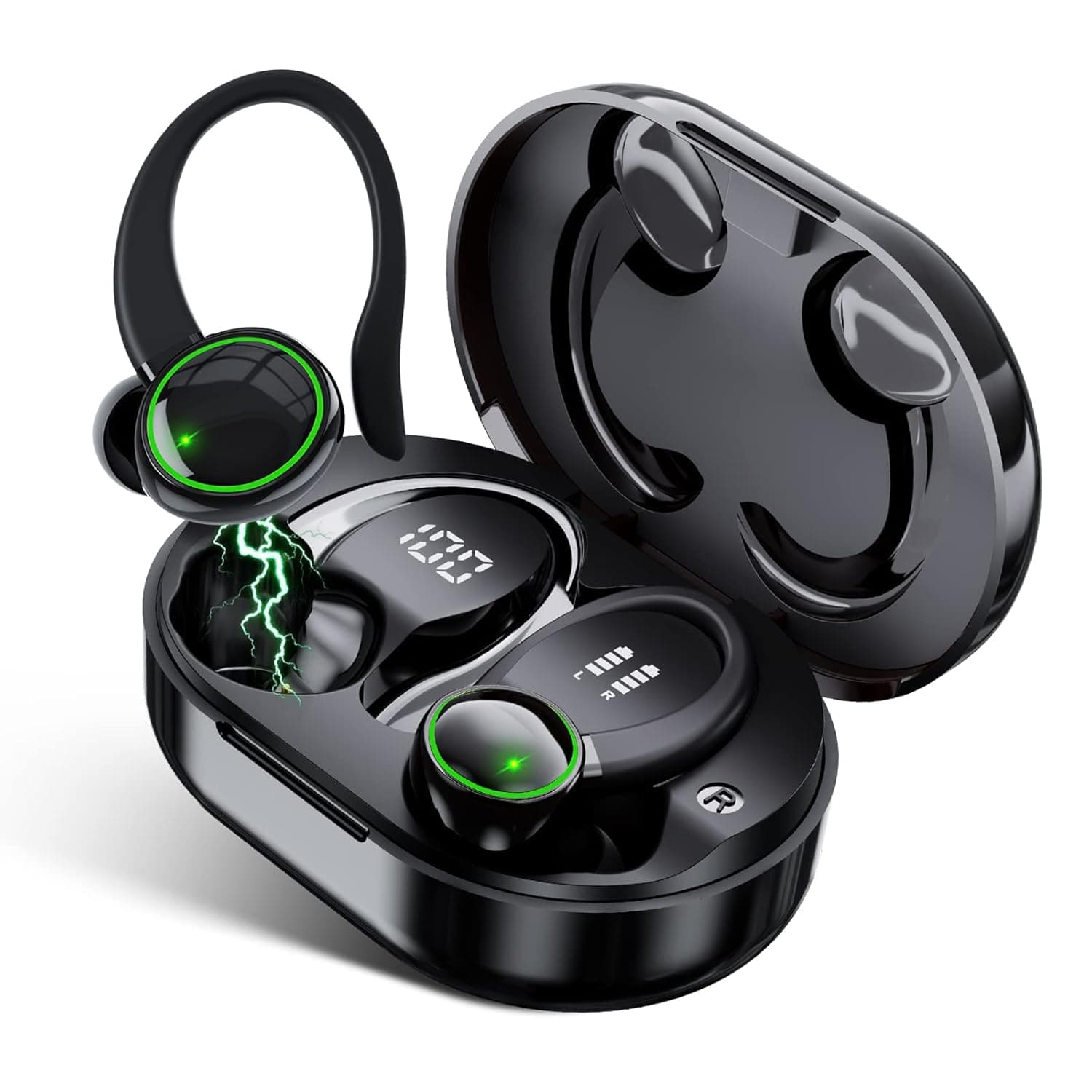 TAGRY Bluetooth Earbuds 5.4 40hrs Playtime Wireless Charging Case Digital Display Sport Ear Buds with Earhooks Deep Bass IP6 Waterproof Over-Ear Earphones for Phone Laptop