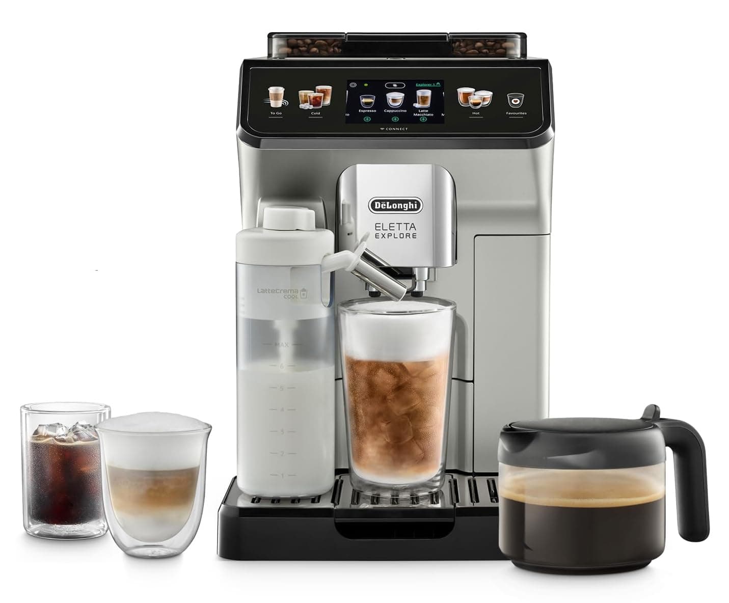 De'Longhi ECAM450.65 - Eletta Explore|Bean to Cup - Fully Automatic Coffee Machine|Cold Brew Technology|50+ Hot & Cold Beverage Options| 15 Bar Pressure|1450 W| Free Demo & Installation (Silver-Black)