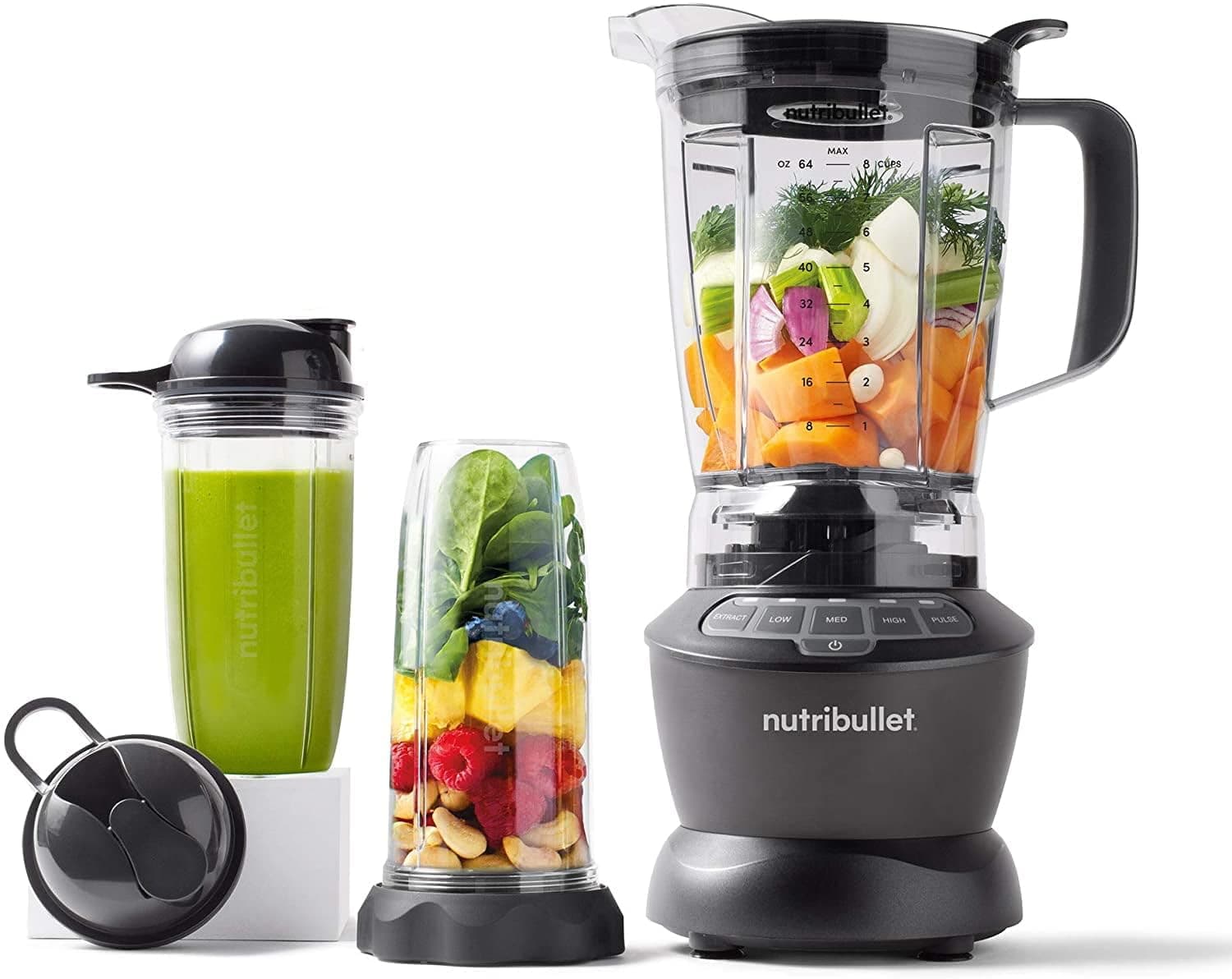 Nutribullet 1200W Combo Blender, USA #1 Mixer, Grinder, Smoothie Maker, Food Processor, "The Original Nutribullet", 3 Unbreakable Jars, 1.8L Extra Large Pitcher & Tamper, 2yrs warranty (Dark Grey)