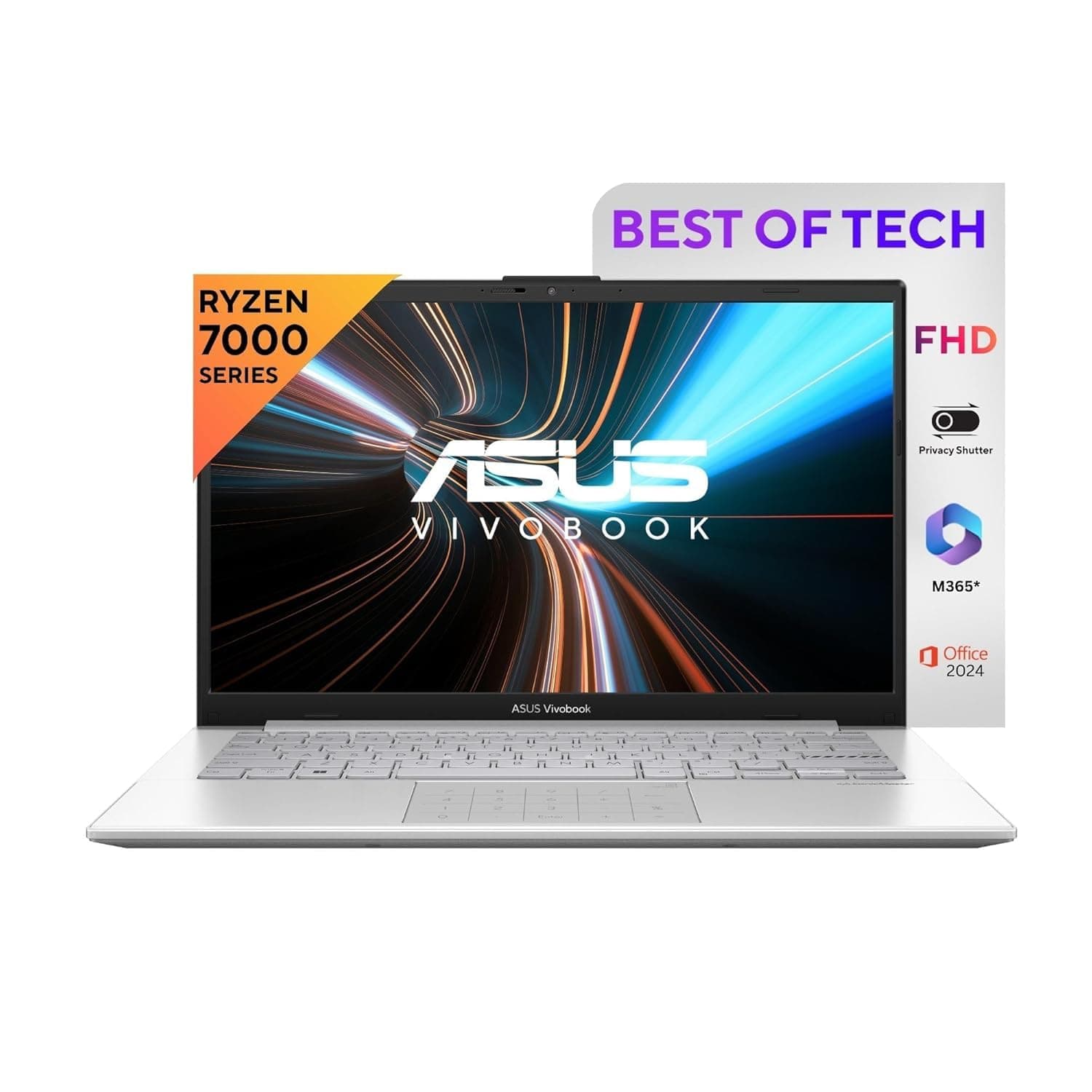 ASUS Vivobook Go 14, AMD Ryzen 5 7520U Processor, 8GB RAM,512GB SSD,AMD Radeon iGPU, 14" FHD, Windows 11,M365 Basic (1Year)*,Office Home 2024, Silver, 1.38 kg, E1404FA-EB2521WS, Thin & Light Laptop