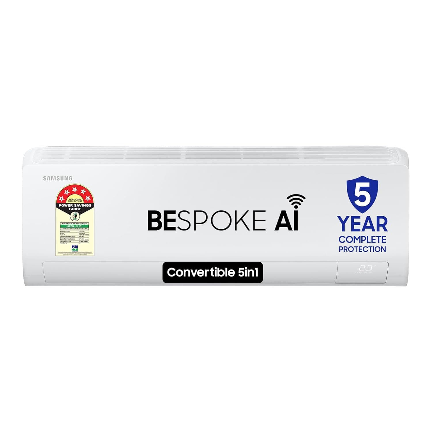 Samsung 1.5 Ton 5 Star AI Inverter Smart Split AC (WiFi, Energy Saving, Voice Control, Powerful Cooling, Copper, Digital Inverter, 4 Way swing, 5 Step Convertible, BESPOKE AI AR50F19D1NHNNA)