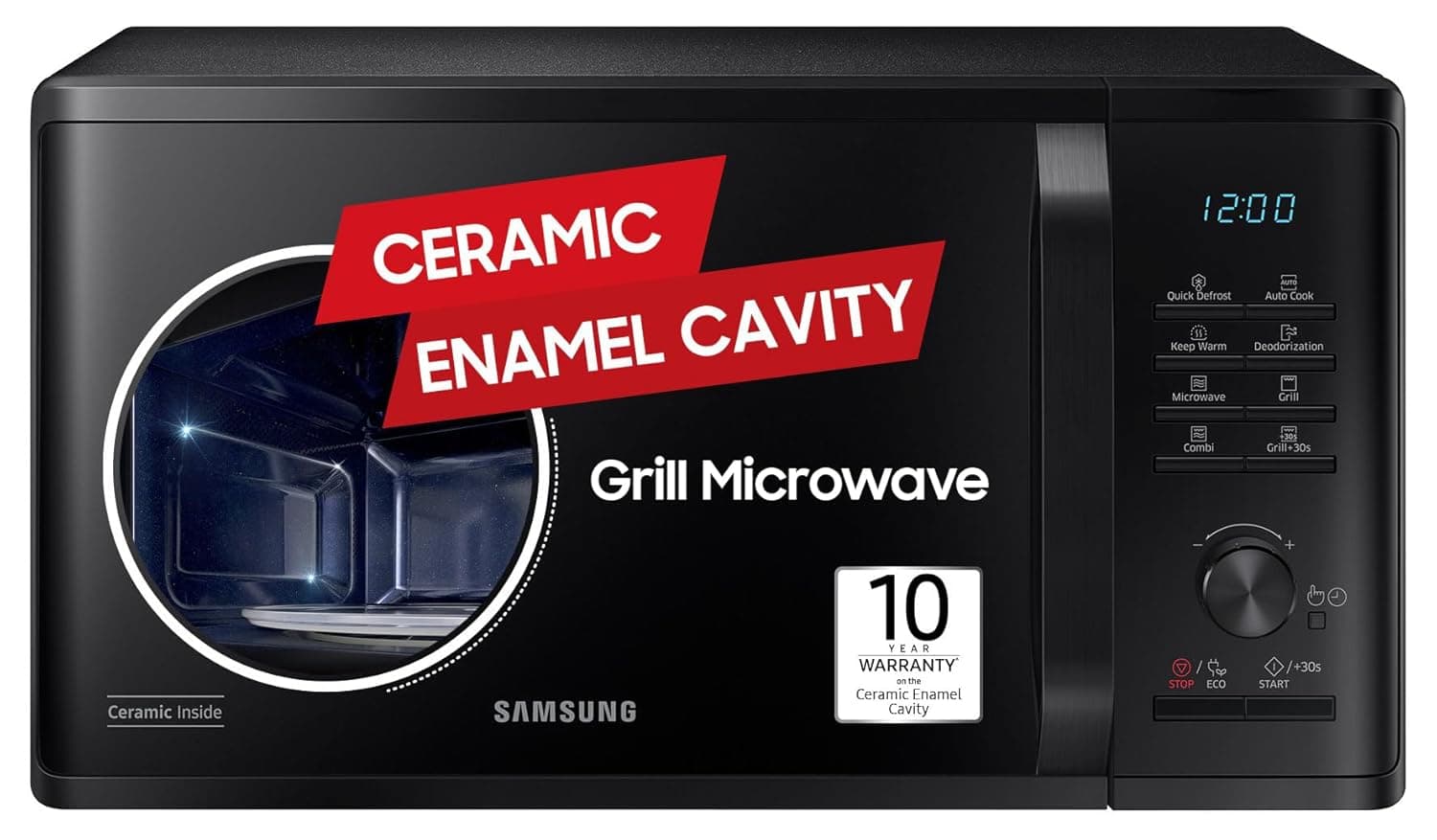 Samsung 23 L Grill Microwave Oven (MG23A3515AK/TL, Black, Various Auto Cook Programs, Keep Warm, Quick Defrost, LED Display, Wire Rack, Ceramic Enamel Cavity with 10 Year Warranty)