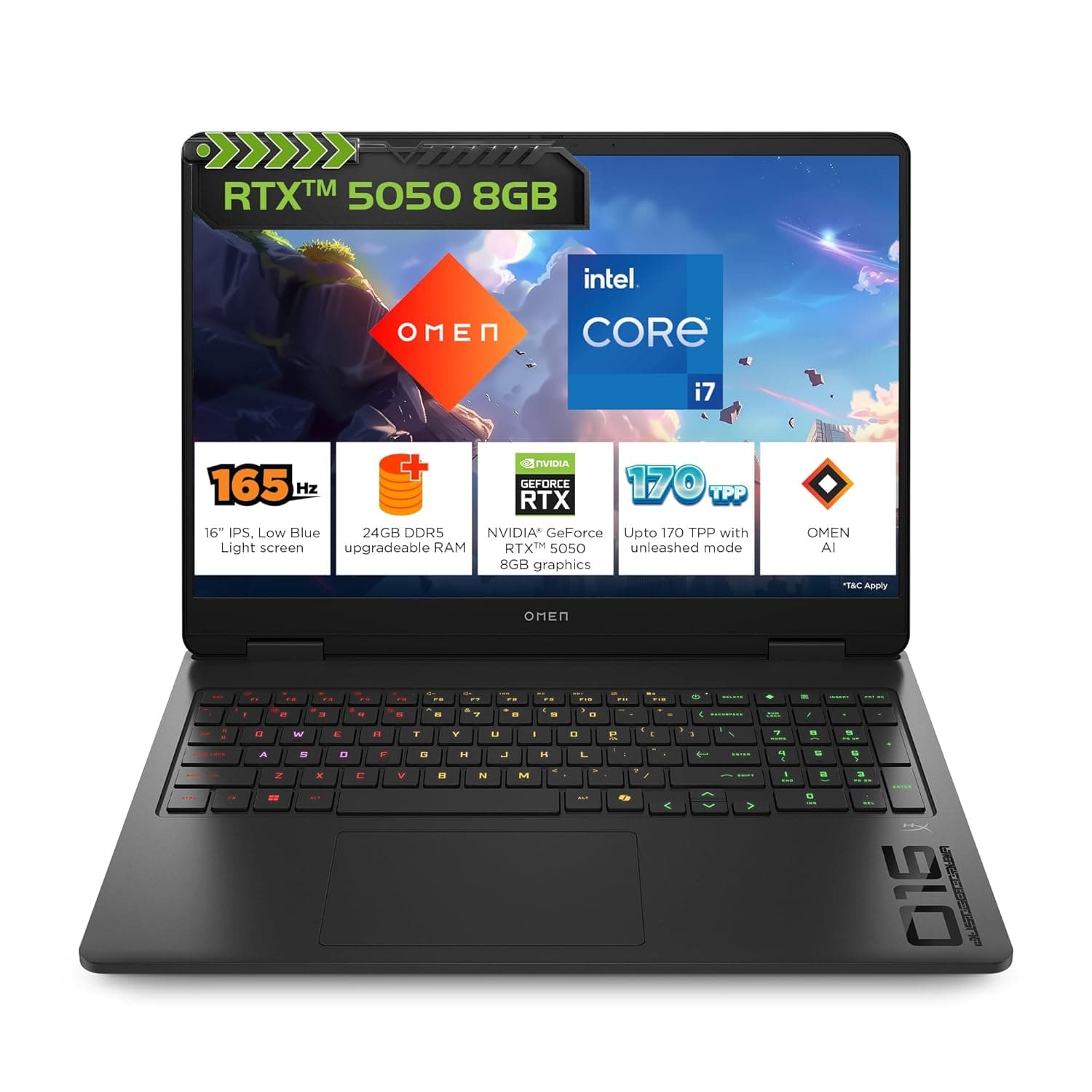 HP Omen, Intel Core i7-14650HX 14th Gen, 8GB RTX 5050, 24GB DDR5(Upgradeable) 1TB SSD, 165Hz, 2k WUXGA, 3ms, 400 nits, 16''/40.6cm, Win11, M365* Office24, Black, 2.43kg, am0241TX, RGB Gaming Laptop