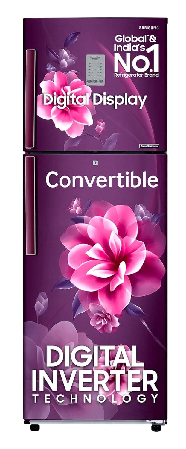 Samsung 236 L, 2 Star, Convertible, Digital Inverter with Display Frost Free Double Door Refrigerator (RT28C3922CR/HL, Red, Camellia Purple)
