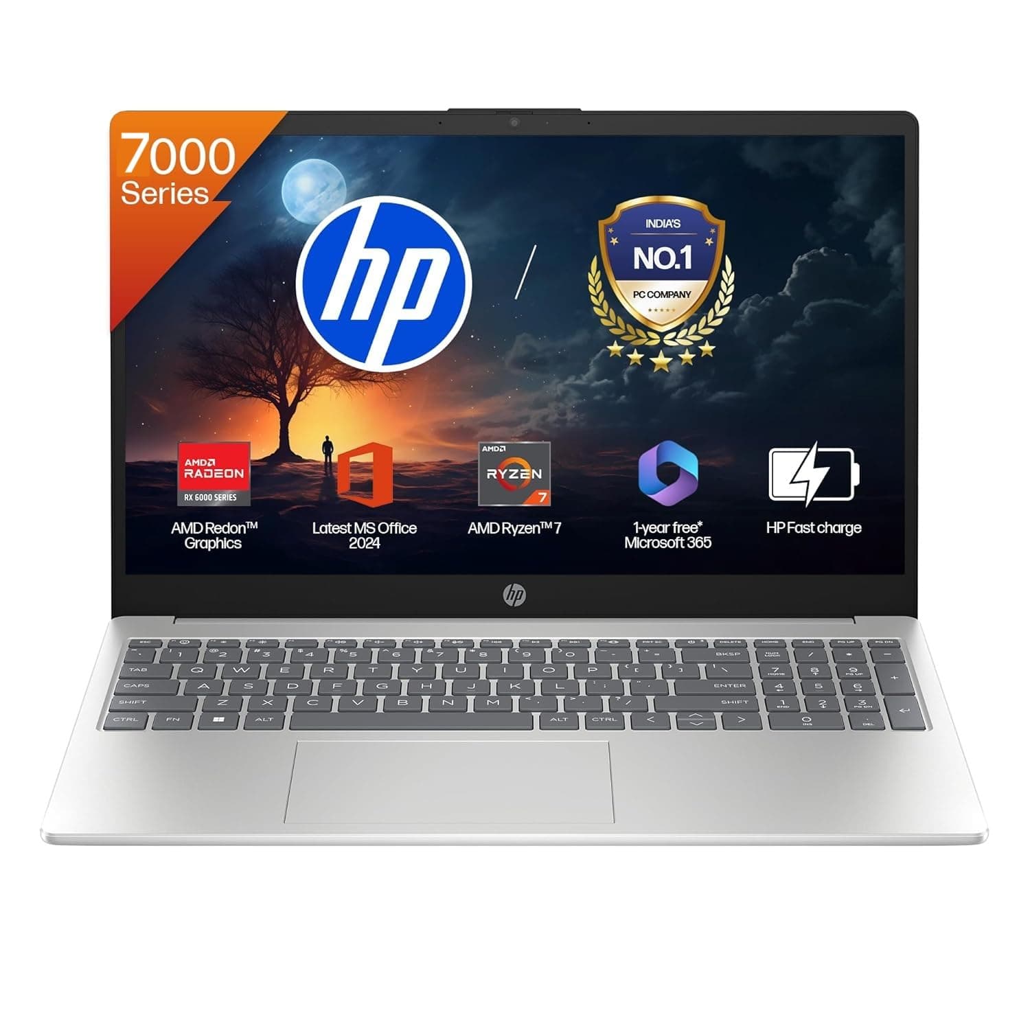 HP 15 Laptop, AMD Ryzen 7 7730U (16GB DDR4,512GB SSD) Anti-Glare, Micro-Edge,15.6''/39.6cm, FHD, Win11, M365 Basic(1yr),Office Home24,Silver,1.59kg,FHD Camera w/Privacy Shutter, Backlit KB, fc0390AU