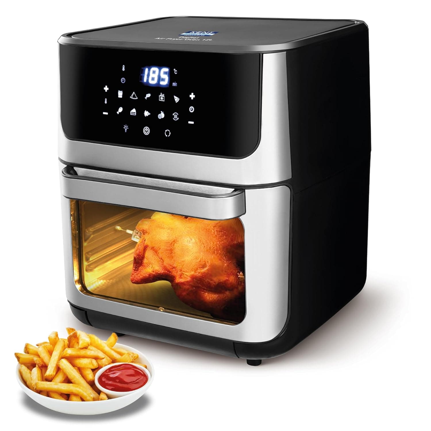 KENT Digital Air Fryer Oven 12L | 1800W | 360° Rapid Heat Circulation | 10 Preset Menus | Bake, Grill & Roast | Digital Display & Touch Control Panel | Dehydration & Rotisserie Function, Multi
