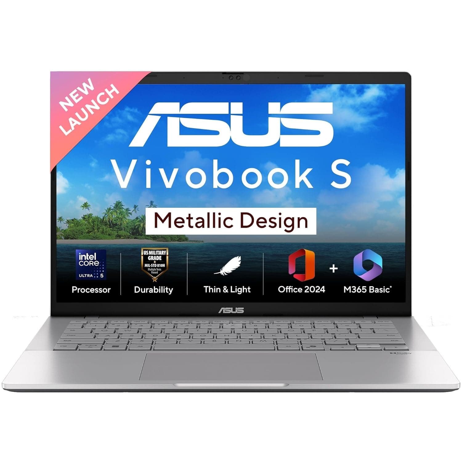 ASUS Vivobook S14, Intel Core Ultra 5 225H, Intel iGPU,16GB RAM,512GB SSD, FHD+,14",60Hz,Windows 11,M365 Basic (1Year)*,Office Home 2024,Cool Silver,1.4 Kg, S3407CA-LY060WS, Metallic Design Laptop