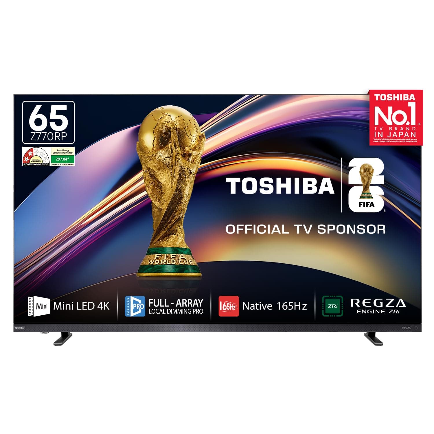 TOSHIBA 164 cm (65 Inches) 4K Ultra HD Smart Mini LED QLED TV | 165Hz Game Mode, Dolby Atmos | ZR 2.1.2 CH, 77W Speakers with Sub Woofer | HDR10+ | REGZA Engine ZRi | VIDAA OS | 65Z770RP (Black)