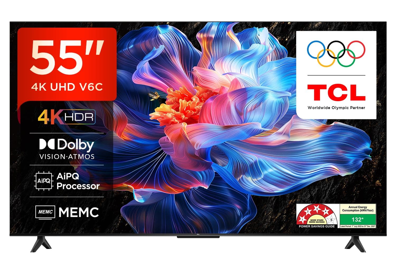 TCL 139 cm (55 inches) Metallic Bezel Less Series 4K Ultra HD Smart LED Google TV 55V6C (Black)