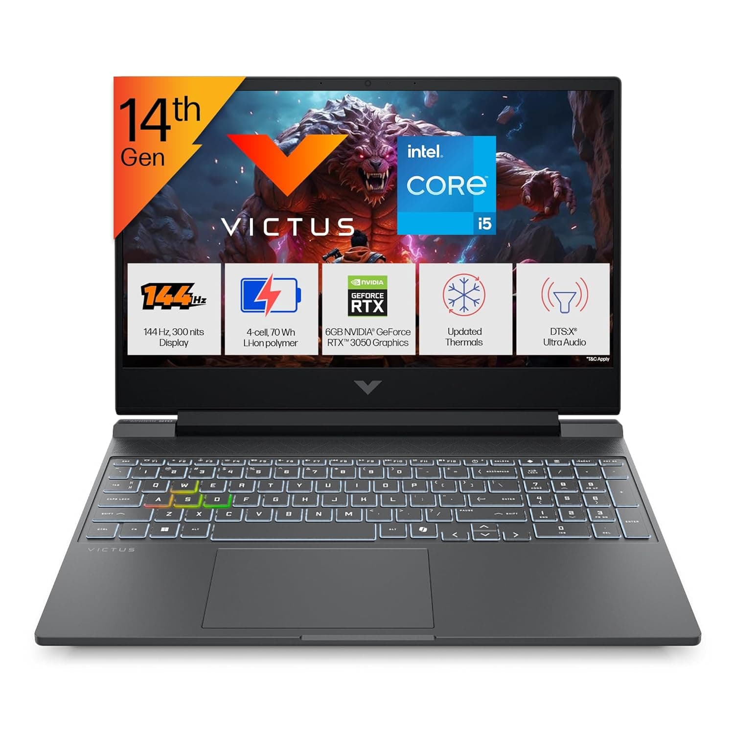 HP Victus, 14th Gen Intel Core i5-14450HX, 6GB RTX 3050, 24GB DDR5, 512GB SSD, FHD, 144Hz, IPS, 300 nits, 15.6''/39.6cm, Win11, M365* Office24, Mica Silver, 2.3kg, fa2303tx/fa2315tx, RGB Gaming Laptop