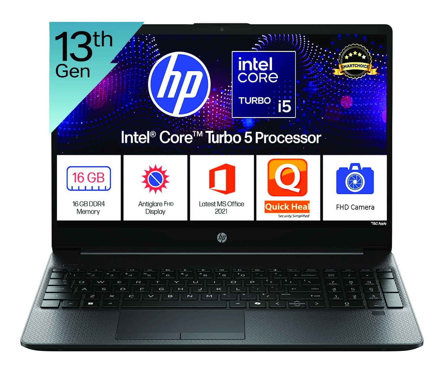 HP 15, 13th Gen Intel Core i5-1334U with Turbo Boost, 16GB DDR4, 512GB SSD, (Win 11 Pro, MSO21 Pro, Black, 1.6 kg), 15.6-inch FHD Laptop, Ultra Durable, Finger Print, Type-C, Quick Heal Anti Virus