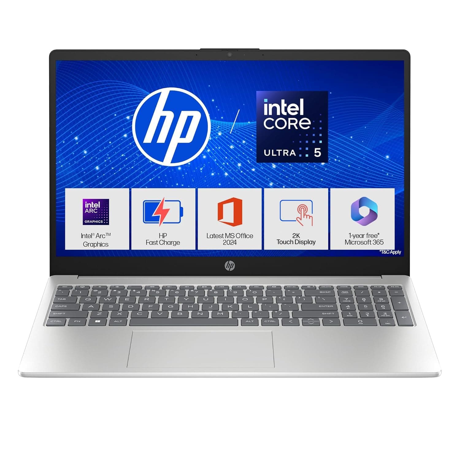 HP 15, Intel Core Ultra 5 125H (24GB DDR5, 1TB SSD), Micro-Edge, Anti-Glare, FHD, 15''/39.6cm, Win11, M365* Office24, Silver, 1.65kg, FD1458TU, FHD Camera, Backlit, Touch Laptop