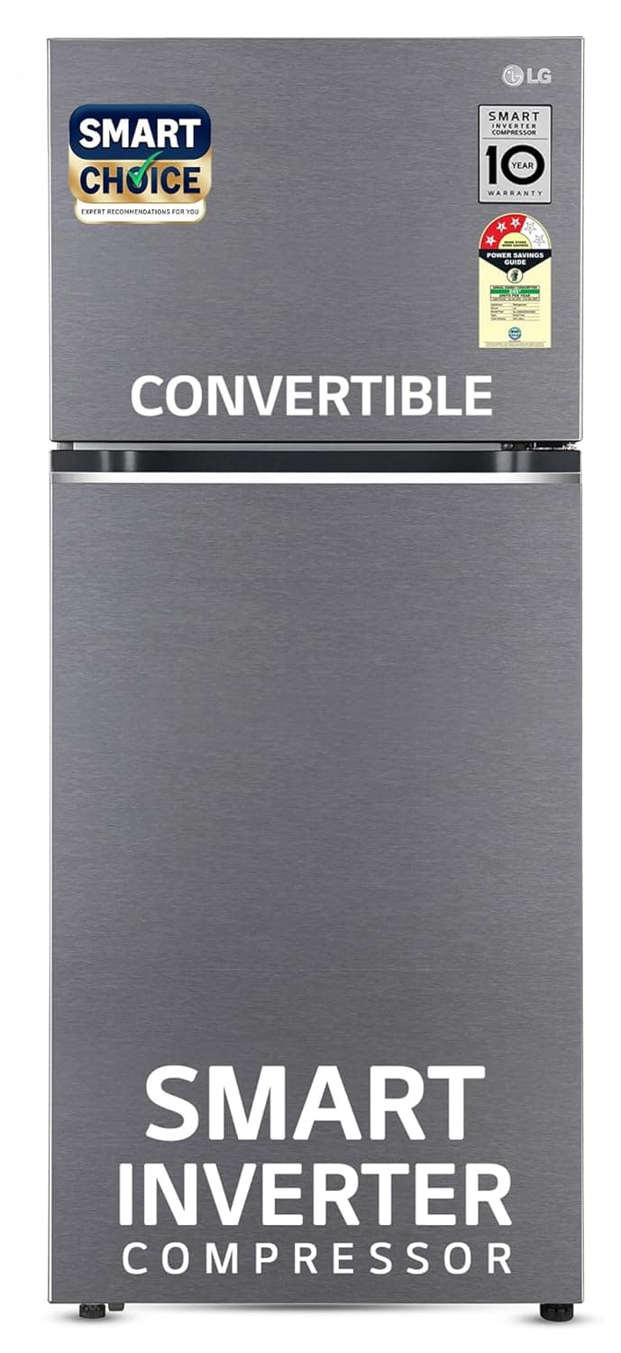 LG Smart Choice, 343 L, 3 Star, Frost-Free Smart Inverter Double Door Refrigerator (GL-S382SDSX, Dazzle Steel, Convertible with Express Freeze)