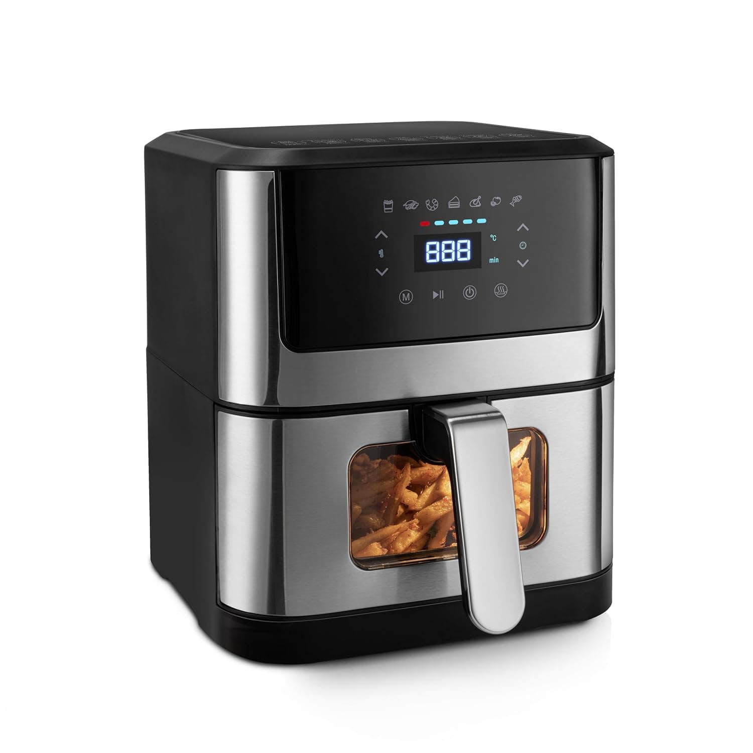 Glen 6 Litre Digital Air Fryer, 1500W, Digital Controls with 7 Pre-Set Menus, Adjustable 60-Minute Timer, Temperature Control, Fry, Grill, Roast & Bake with Less Oil, Large - Black (SA3043DSS)