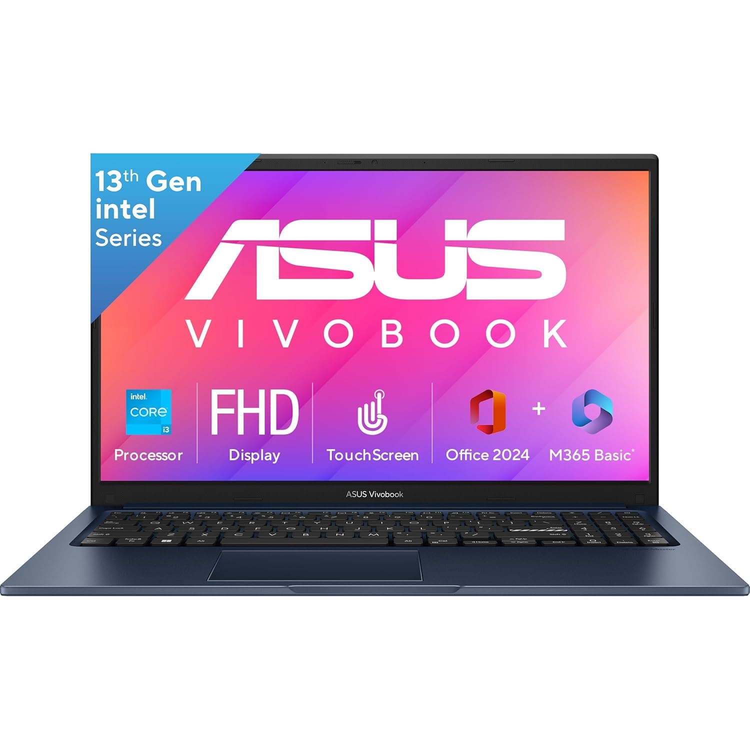 ASUS Vivobook 15, Intel Core i3 13th Gen 1315U, 16GB RAM, 512GB SSD, FHD 15.6", Touchscreen, Win11, Office Home 2024, M365 Basic (1Year)*, Quiet Blue, 1.7Kg, X1504VA-E83959WS, Intel UHD iGPU, Laptop