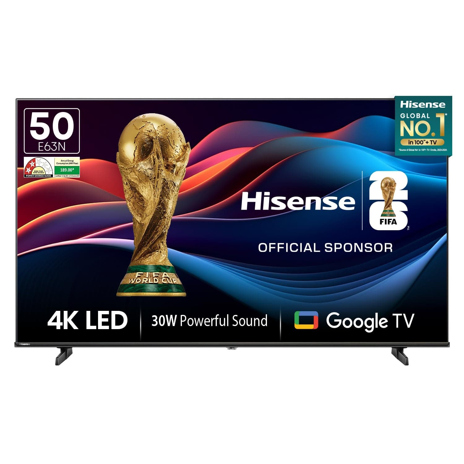 Hisense 126 cm (50 Inches) 4K Ultra HD Smart LED Google TV | Dolby Atmos, HDR10, Super Bright Panel | 30W Powerful Speaker | Google Assistant & Voice Control | 50E63N (Black)