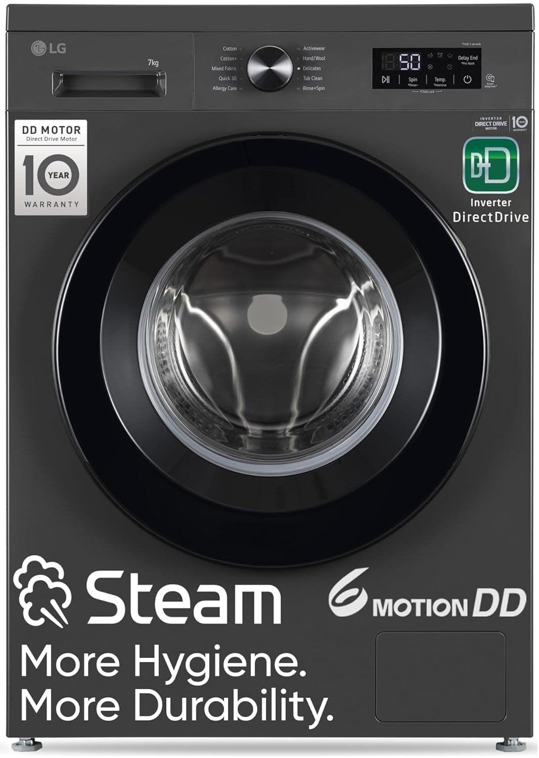 LG 7 Kg, 5 Star, DD Technology, Steam Wash, 6 Motion DD, Fully-Automatic Front Load Washing Machine (FHB1207Z2M, Allergy Care, In-Built Heater, Touch Panel, Middle Black)