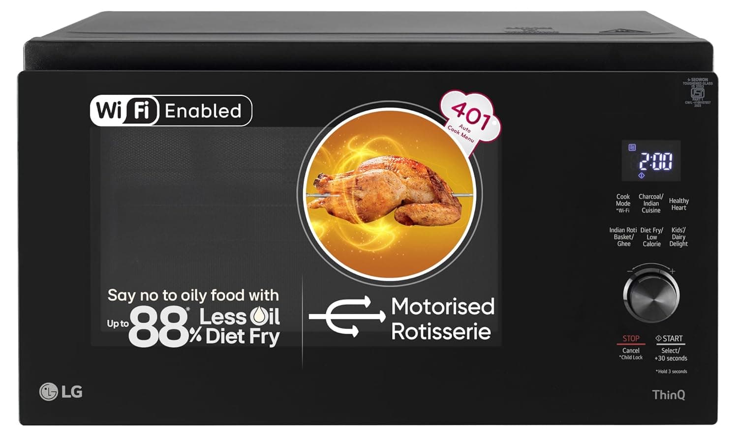 LG 32 L Scan to Cook Wi-Fi Enabled Charcoal Convection Healthy Microwave Oven (MJEN326ULW, Motorised Rotisserie for Bar-be-queing at home, Diet Fry & 10 Year Warranty on Charcoal Heater, Black)