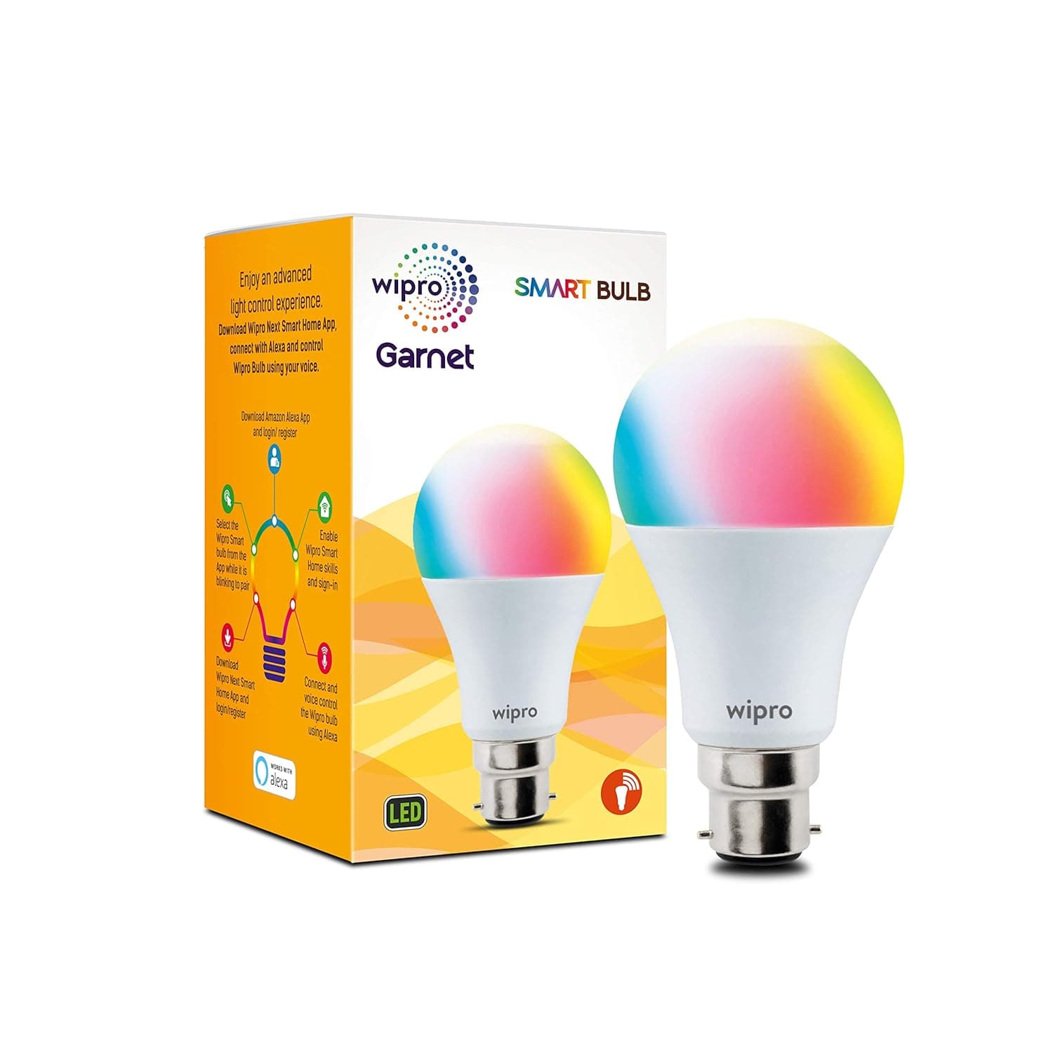 wipro 9W b22d LED Multicolor WiFi Smart Bulb, (NS9001)